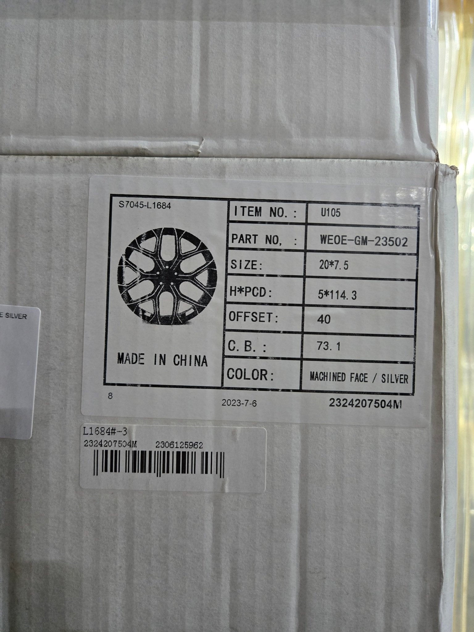 SNOWFLAKE U105 20x7.5 5x114.3 MACHIE FACE SILVER - Gun Hill Tire House (WTW - WHOLESALE TIRES & WHEELS)