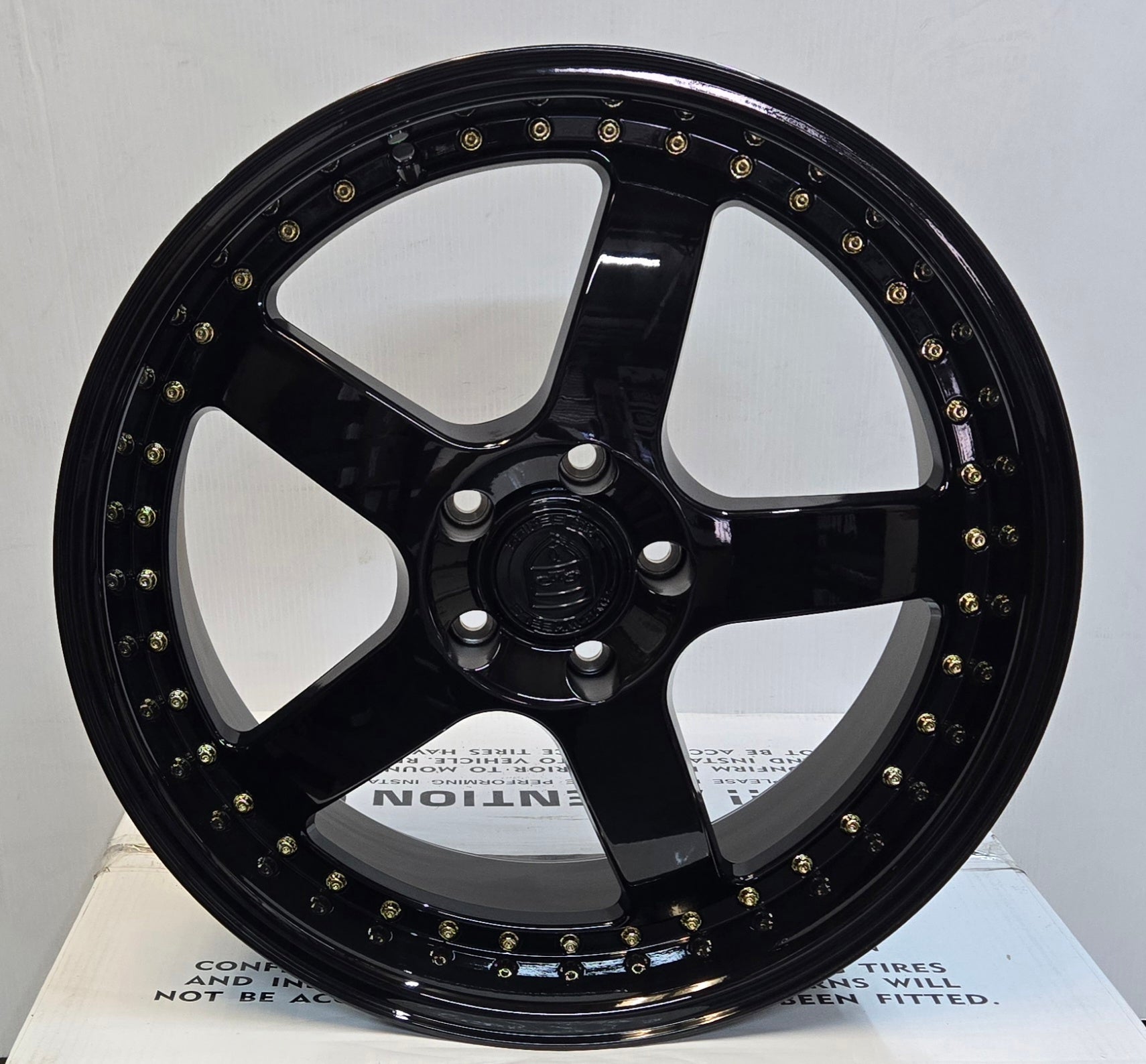 GWG NS8 19x8.5 GLOSS BLACK GOLD RIVETS - Gun Hill Tire House (WTW - WHOLESALE TIRES & WHEELS)