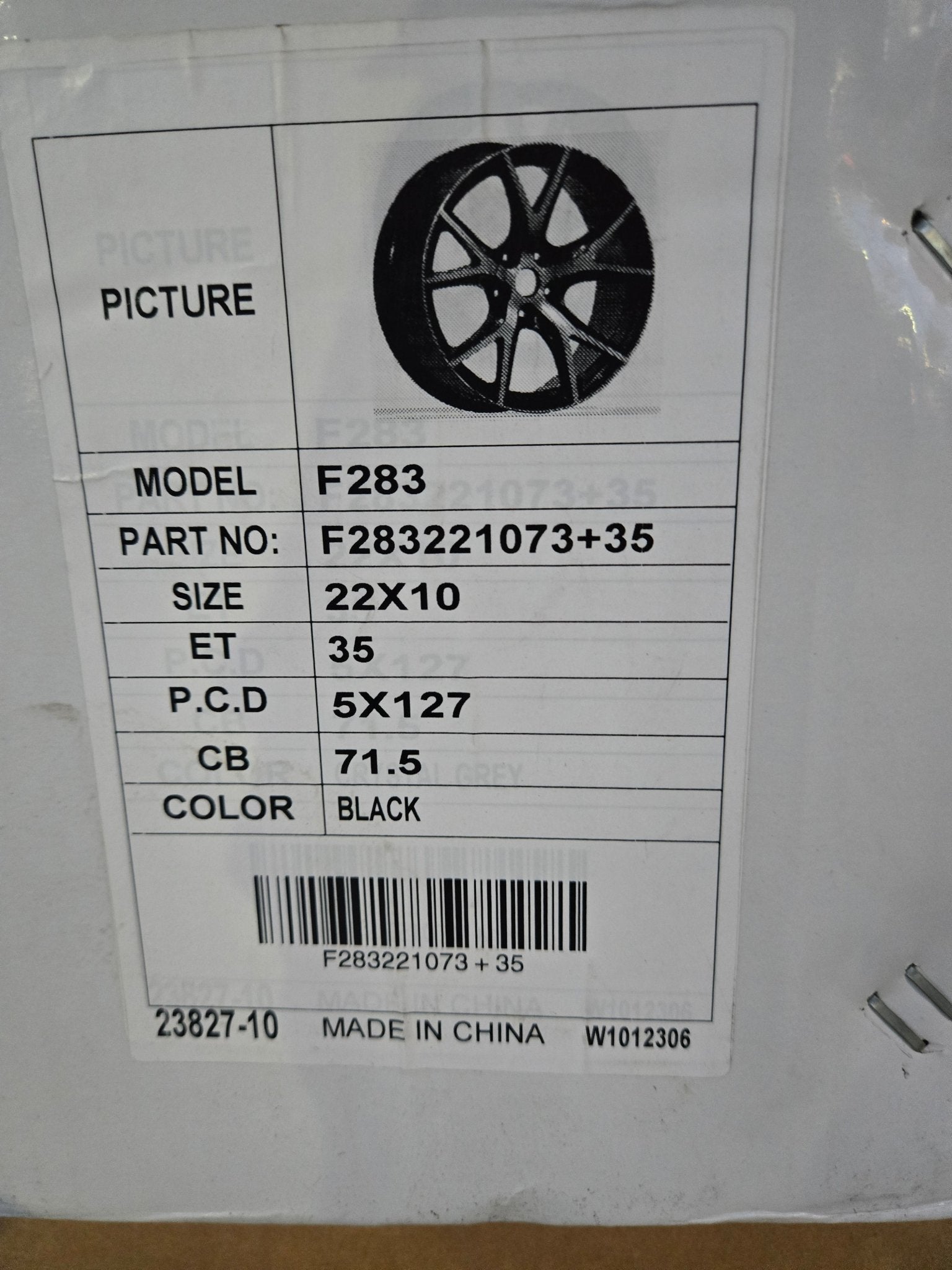 F283 OE - 5337 22X10 5X127 GLOSS BLACK - Gun Hill Tire House (WTW - WHOLESALE TIRES & WHEELS)