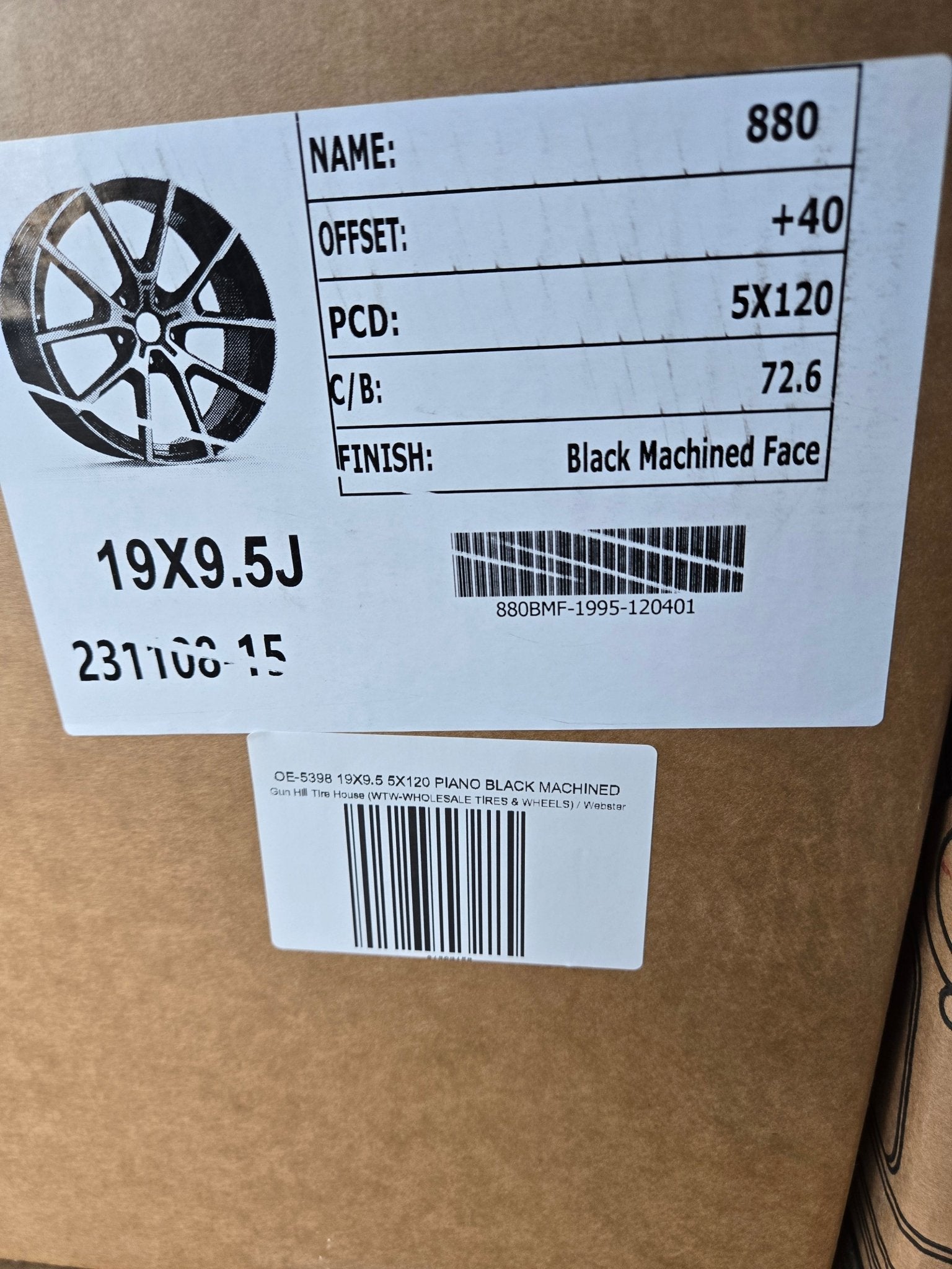 OE - 5398 19X9.5 5X120 PIANO BLACK MACHINED - Gun Hill Tire House (WTW - WHOLESALE TIRES & WHEELS)