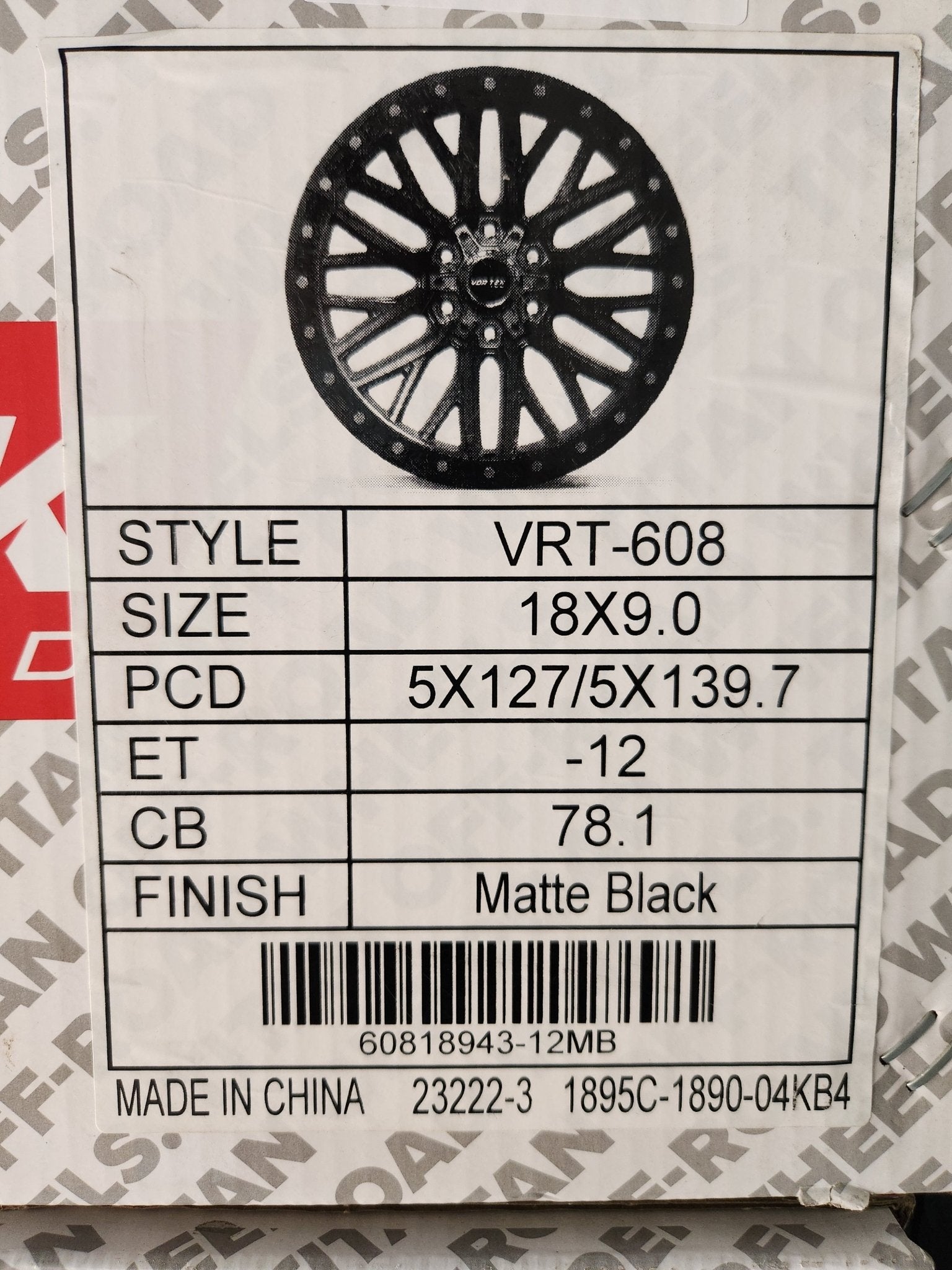 VORTEK VRT - 608 18X9 5X127 5X139.7 MATTE BLACK - Gun Hill Tire House (WTW - WHOLESALE TIRES & WHEELS)
