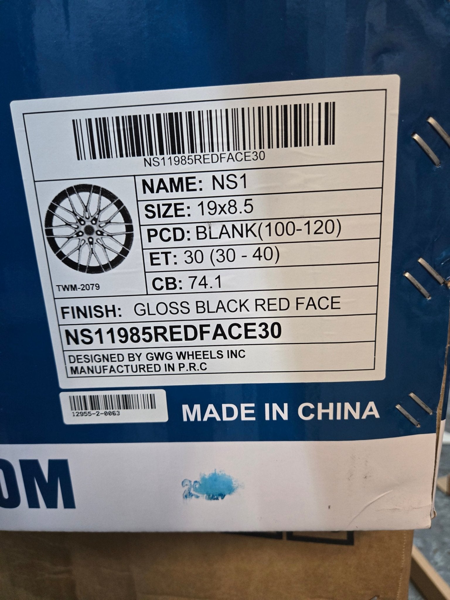 GWG NS1 19x8.5 BLANK GLOSS BLACK CRIMSON RED FACE - Gun Hill Tire House (WTW - WHOLESALE TIRES & WHEELS)