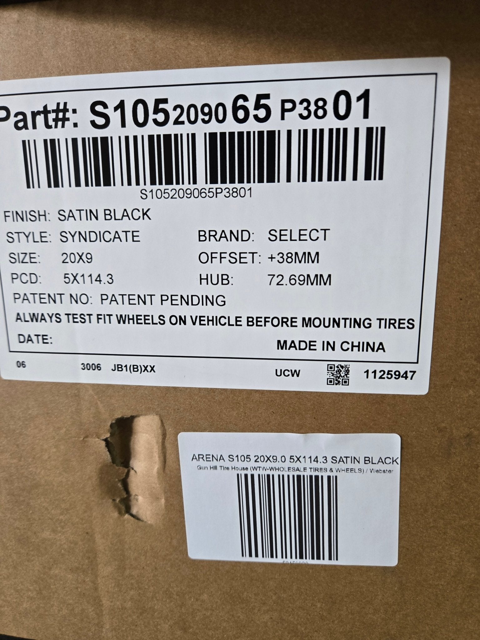 ARENA S105 SYNDICATE 20X9.0 5X114.3 SATIN BLACK - Gun Hill Tire House (WTW - WHOLESALE TIRES & WHEELS)