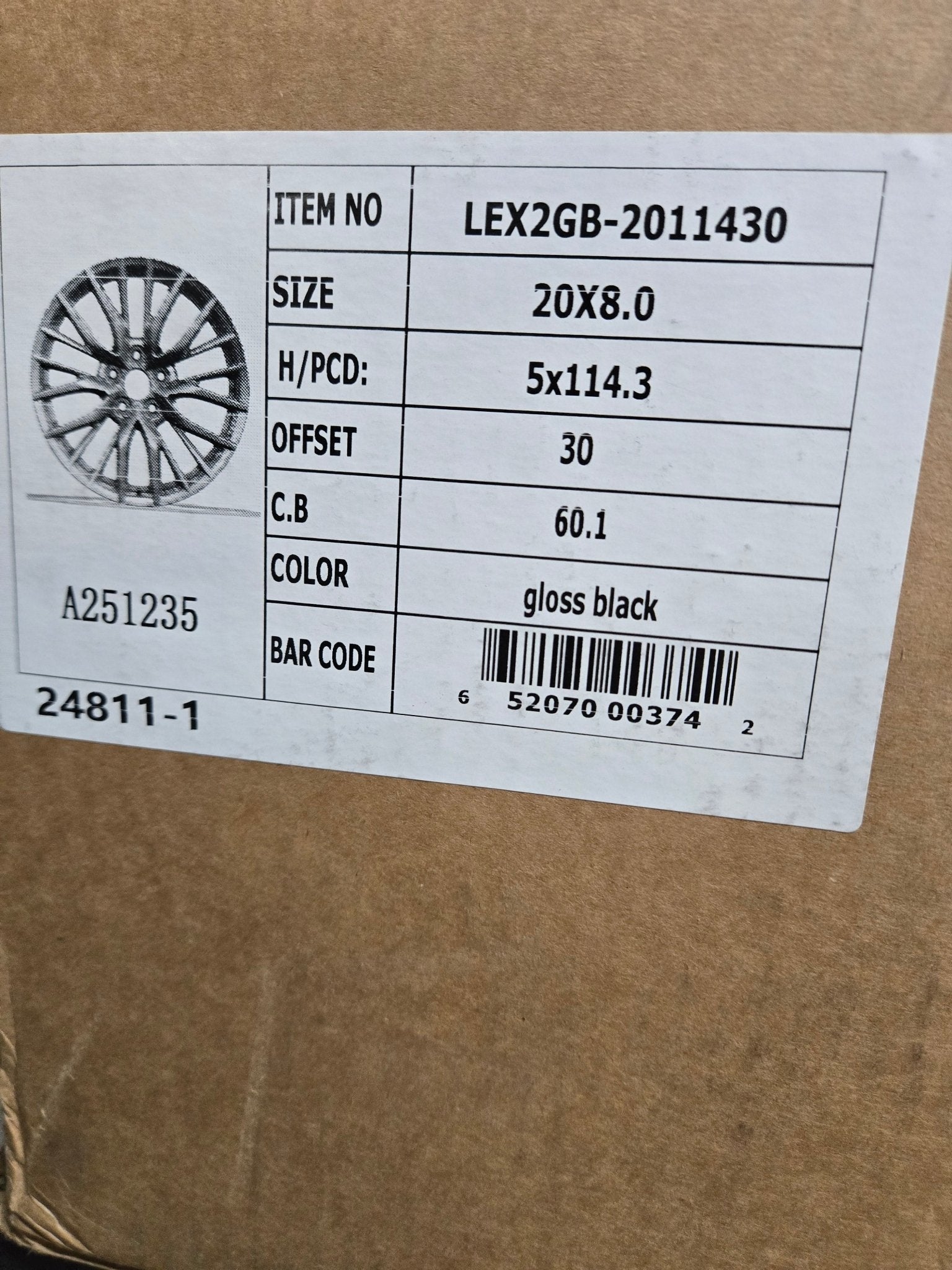 OE - 0133 GS/RS LEX2GB 20X8.0 5X114.3 PIANO BLACK - Gun Hill Tire House (WTW - WHOLESALE TIRES & WHEELS)