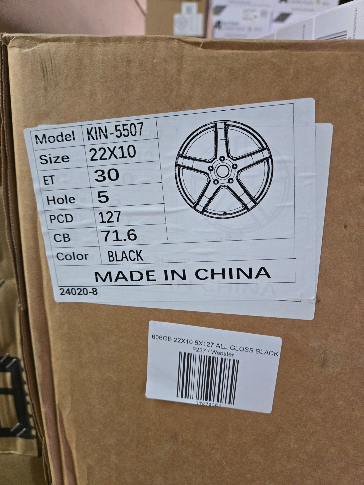 606GB kIN 5507 22X10 5X127 ALL GLOSS BLACK - Gun Hill Tire House (WTW - WHOLESALE TIRES & WHEELS)