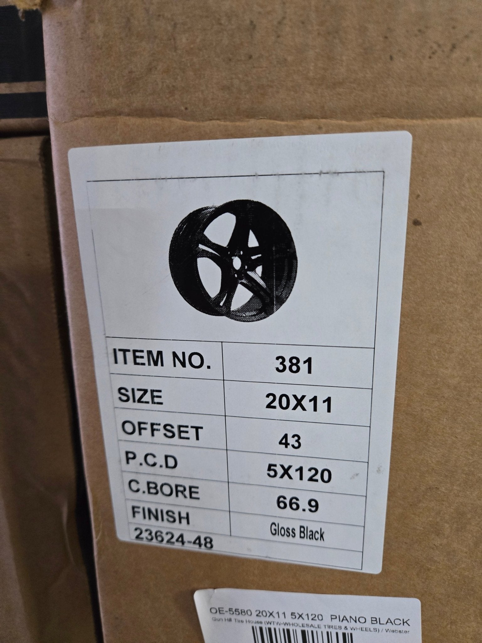 OE - 5580 CAMARO SS1 20X11 5X120 GLOSS BLACK - Gun Hill Tire House (WTW - WHOLESALE TIRES & WHEELS)