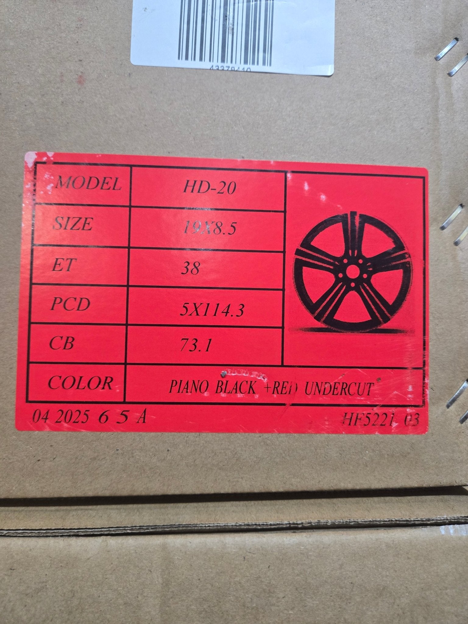 HD - 20 19x8.5 5x114.3 GLOSS BLACK RED UNDER CUT - Gun Hill Tire House (WTW - WHOLESALE TIRES & WHEELS)