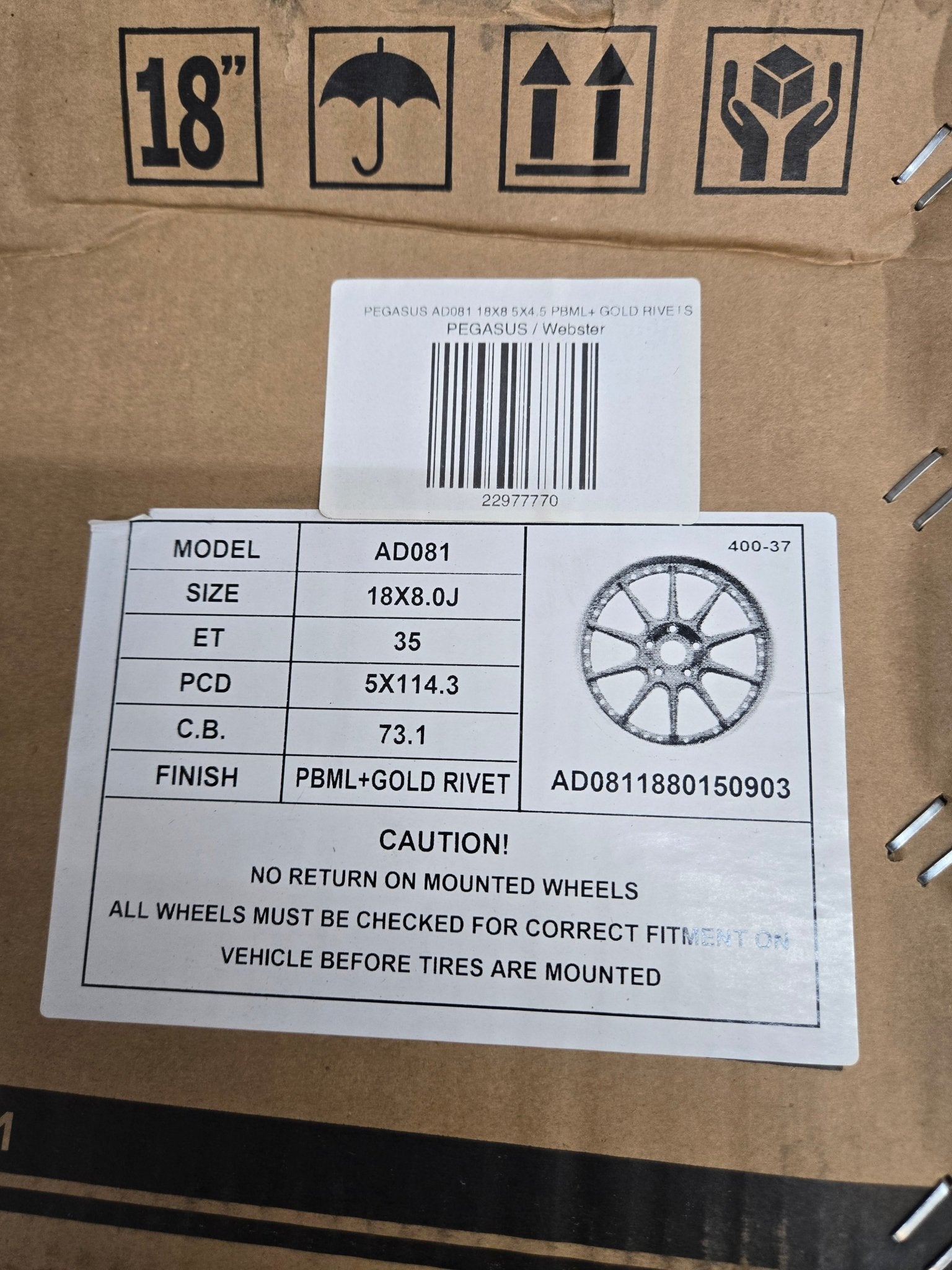 PEGASUS AD081 18X8 5X4.5 PBML+ GOLD RIVETS - Gun Hill Tire House (WTW - WHOLESALE TIRES & WHEELS)