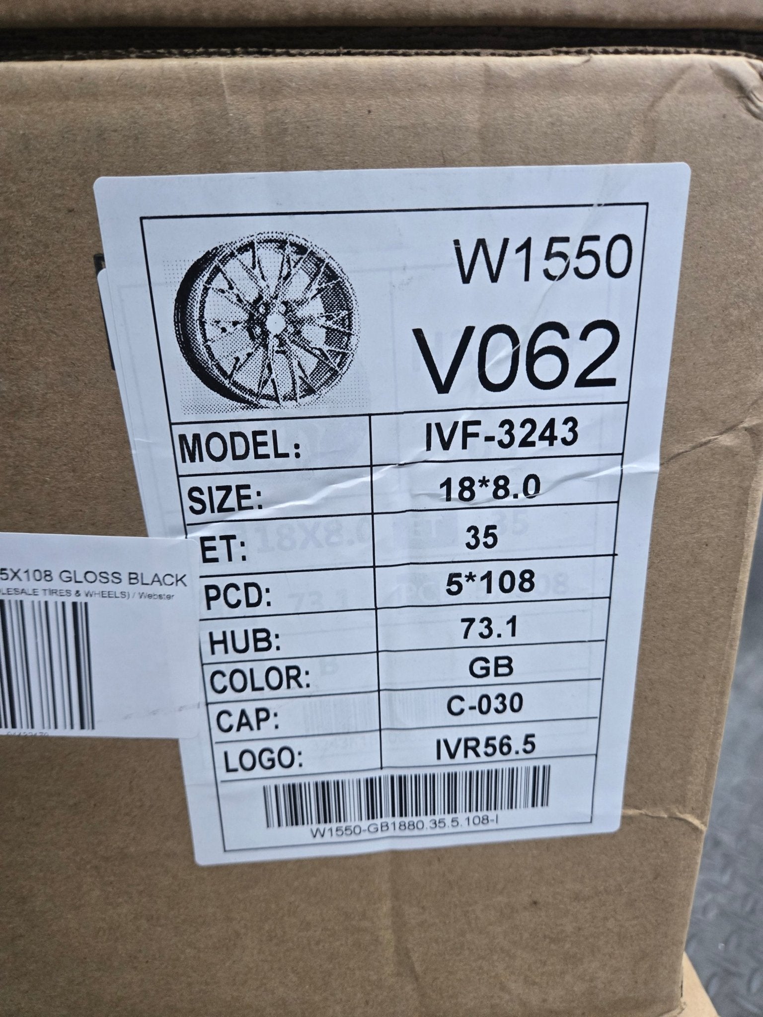 W1550 18X18X8.0 5X108 GLOSS BLACK - Gun Hill Tire House (WTW - WHOLESALE TIRES & WHEELS)