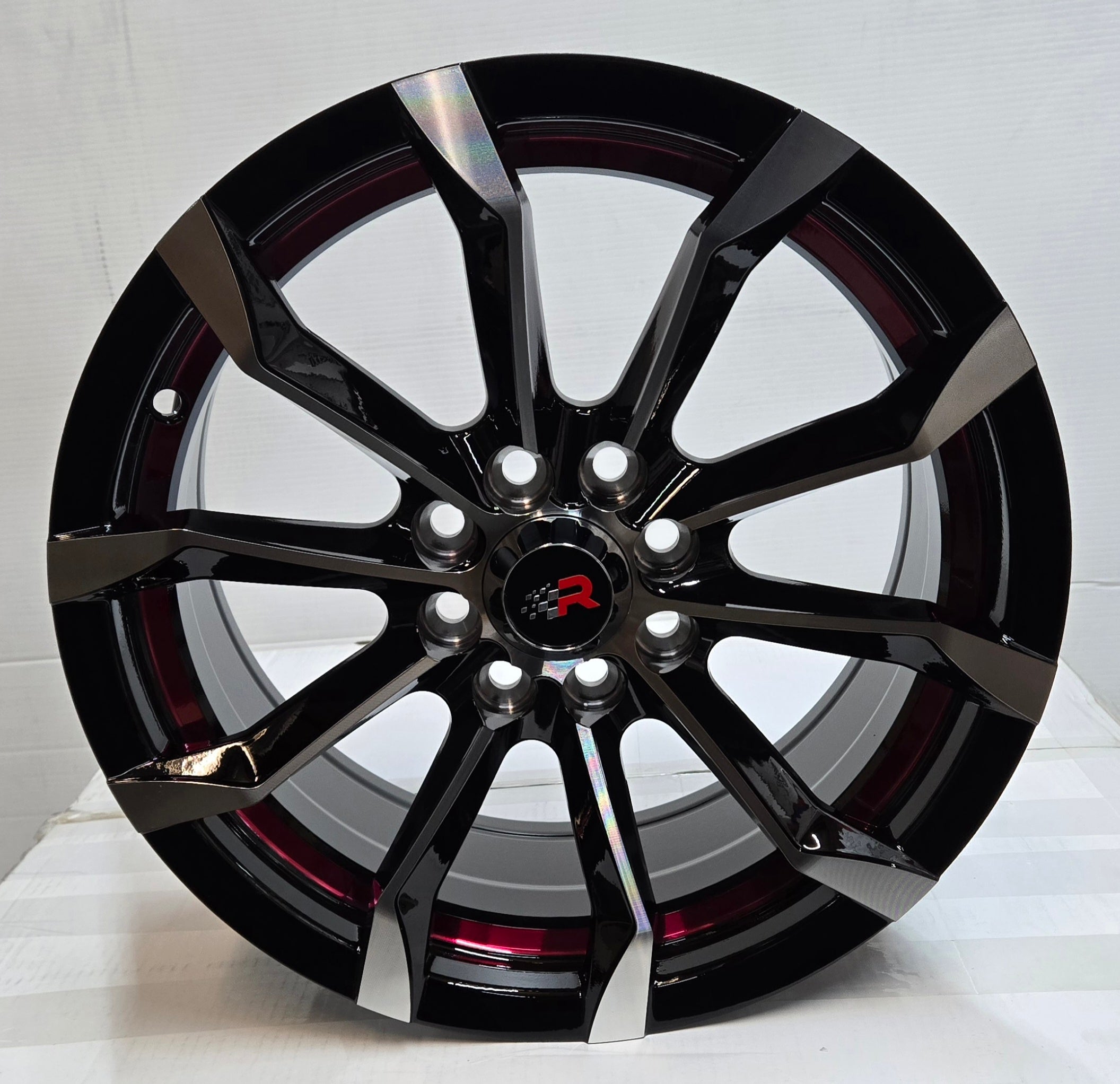 L1998 15X7.0 4X100 4X114.3 PIANO BLACK MACHINED RED UNDER CUT