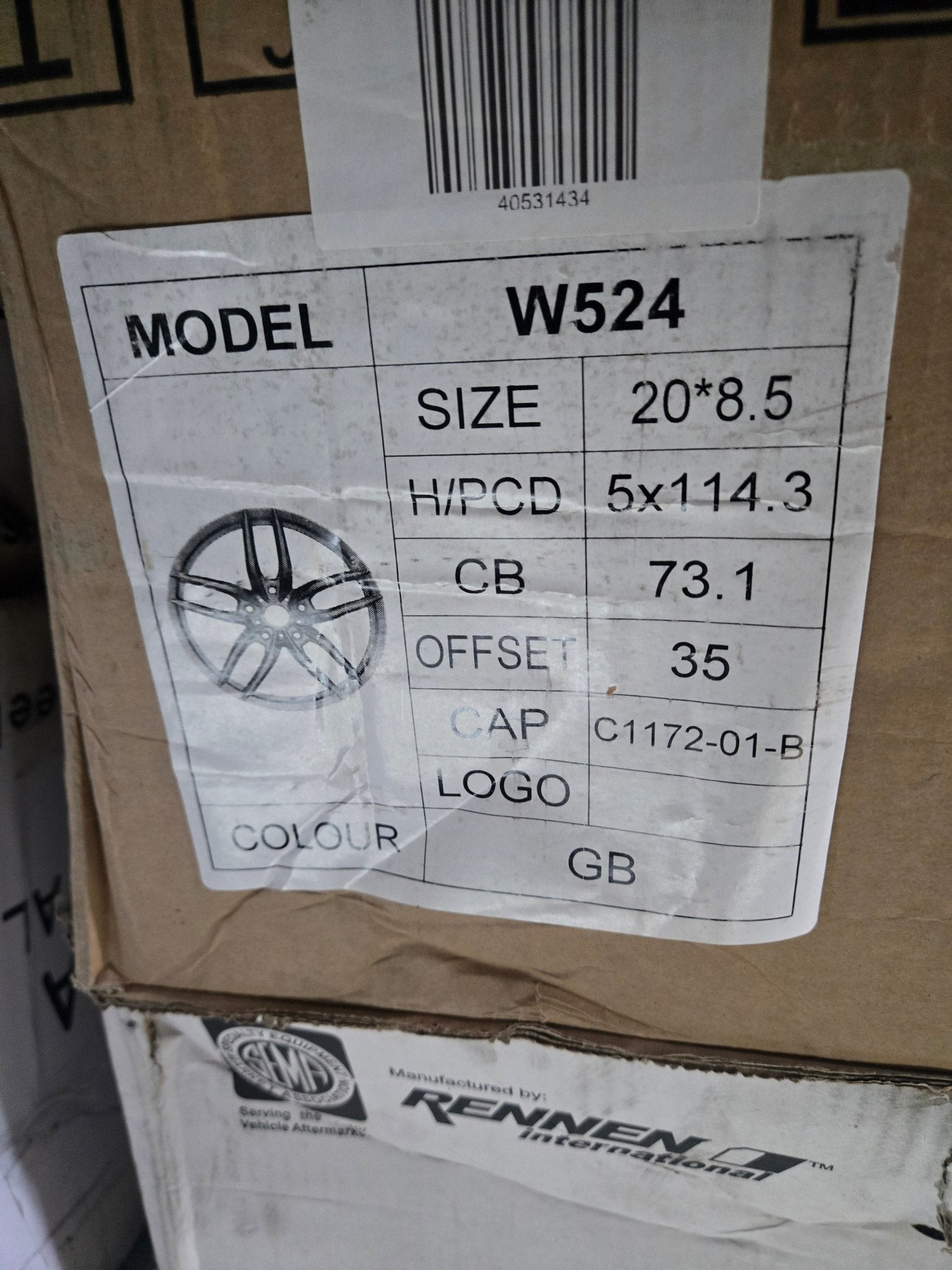 W524 20X8.5 5X114.3 GLOSS BLACK - Gun Hill Tire House (WTW - WHOLESALE TIRES & WHEELS)