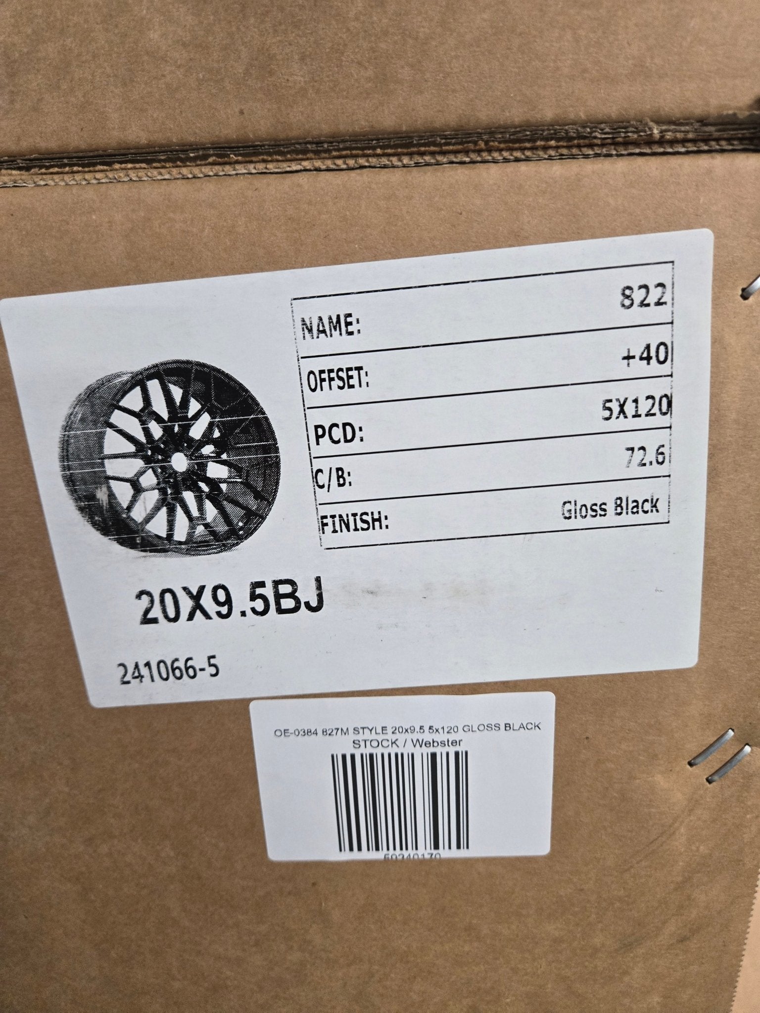 OE - 0384 827M STYLE 20x9.5 5x120 GLOSS BLACK - Gun Hill Tire House (WTW - WHOLESALE TIRES & WHEELS)