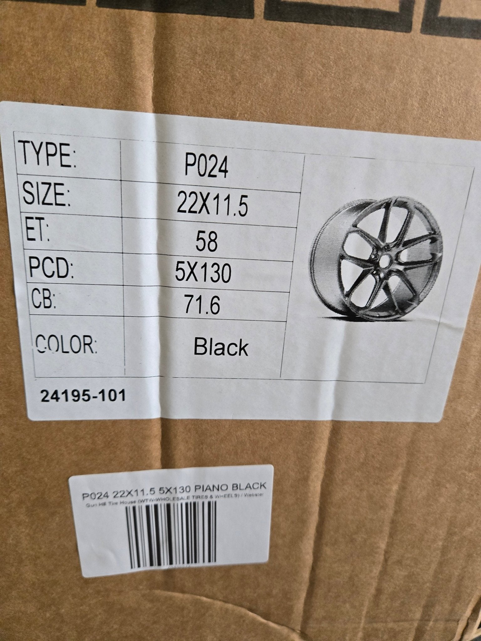 P024 22X11.5 5X130 PIANO BLACK - Gun Hill Tire House (WTW - WHOLESALE TIRES & WHEELS)