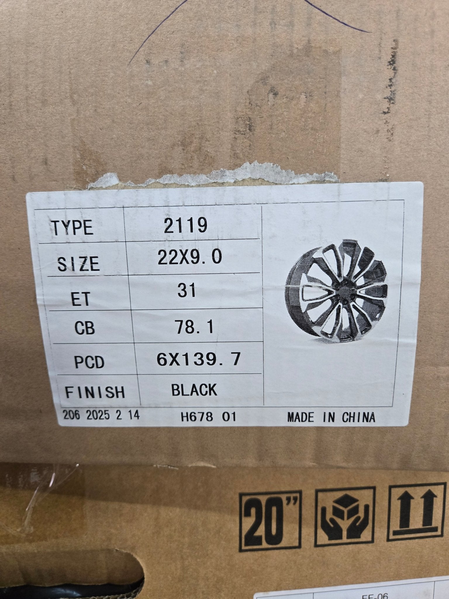 H678 6 V - SPOKE 22x9.0 6x139.7 GLOSS BLACK - Gun Hill Tire House (WTW - WHOLESALE TIRES & WHEELS)