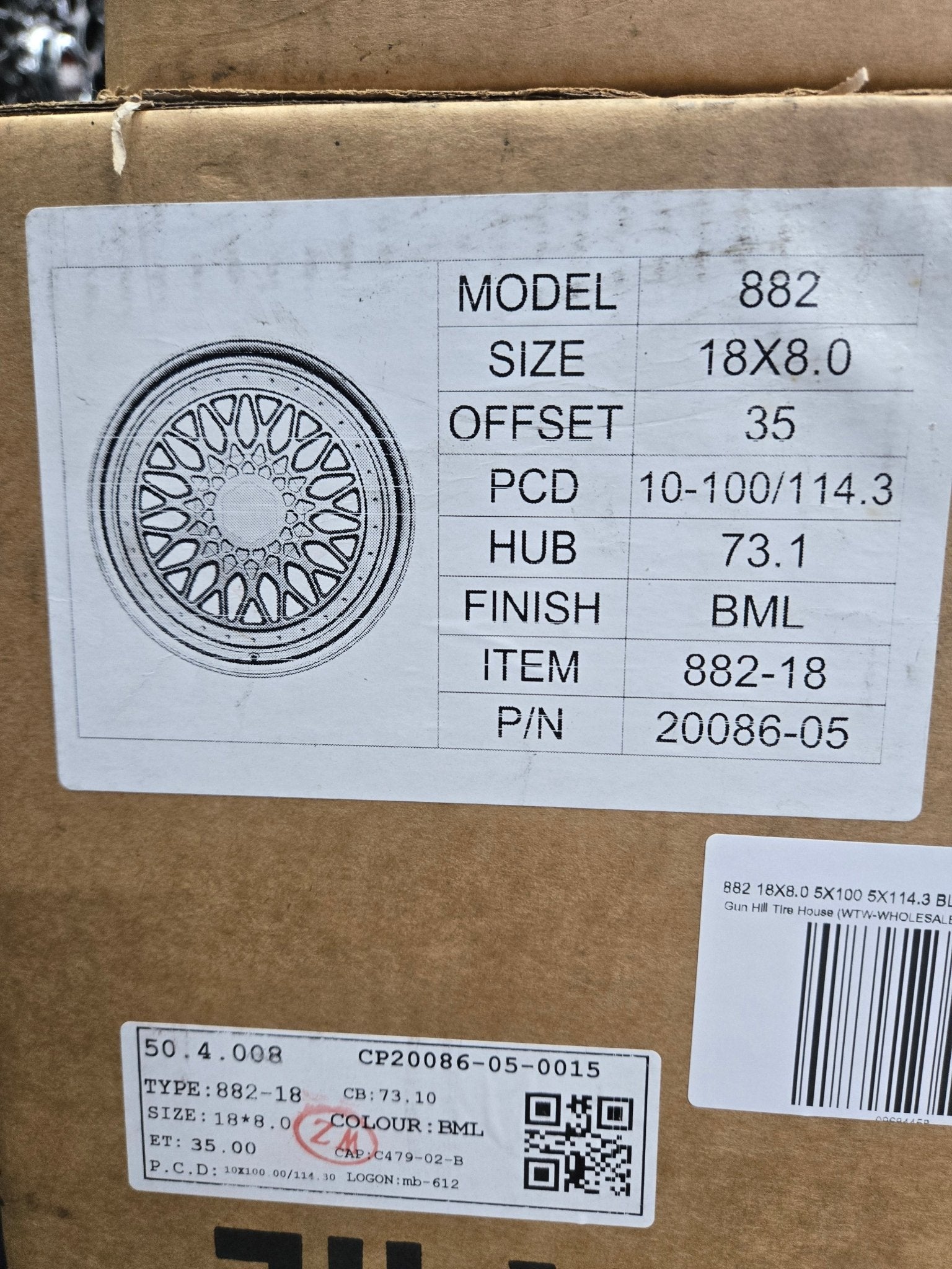 882 18X8.0 5X100 5X114.3 BLACK MACHINED FACE - Gun Hill Tire House (WTW - WHOLESALE TIRES & WHEELS)