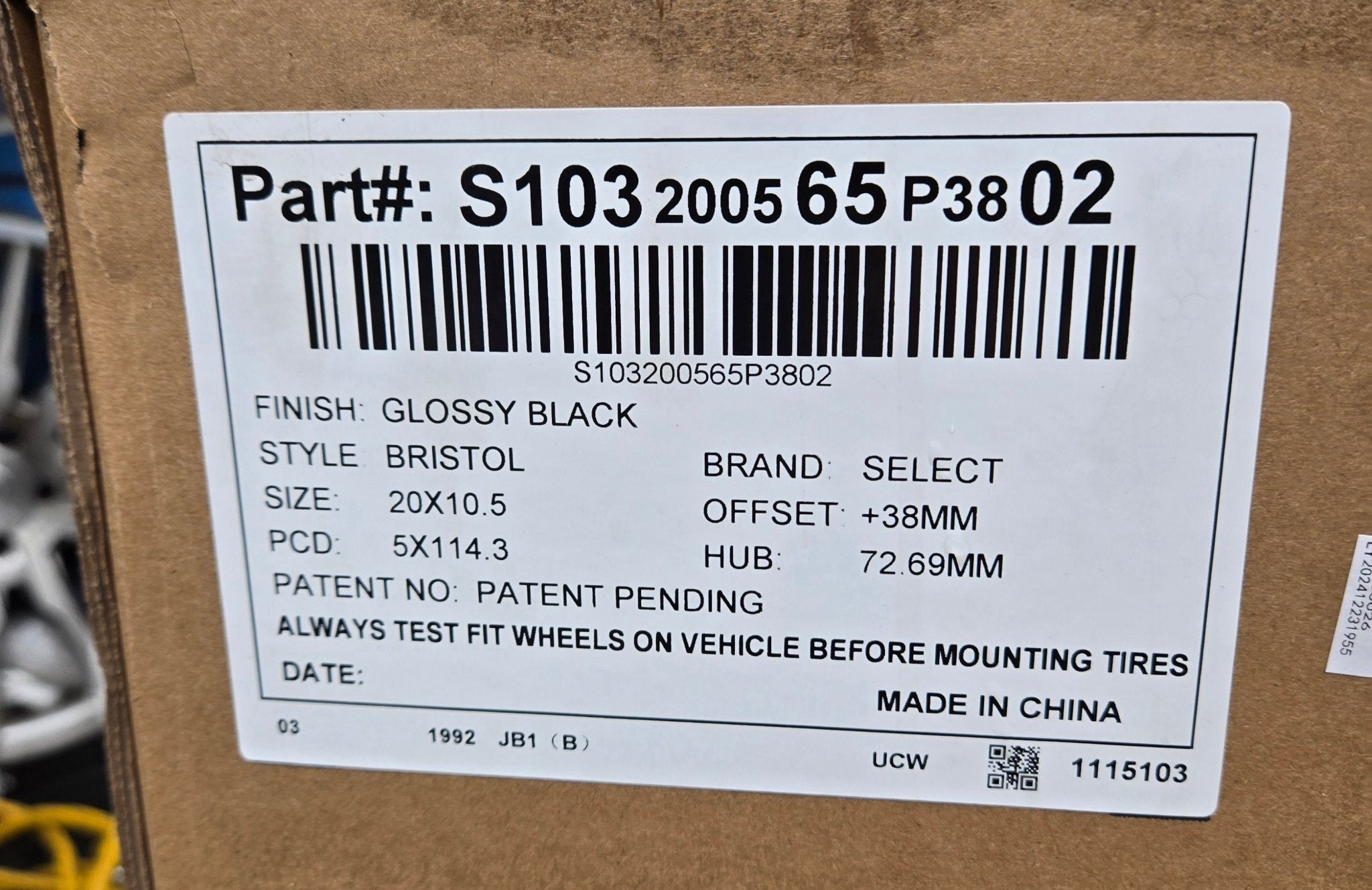 ARENA BRISTOL S103 20X10.5 5X114.3 GLOSSY BLACK - Gun Hill Tire House (WTW - WHOLESALE TIRES & WHEELS)