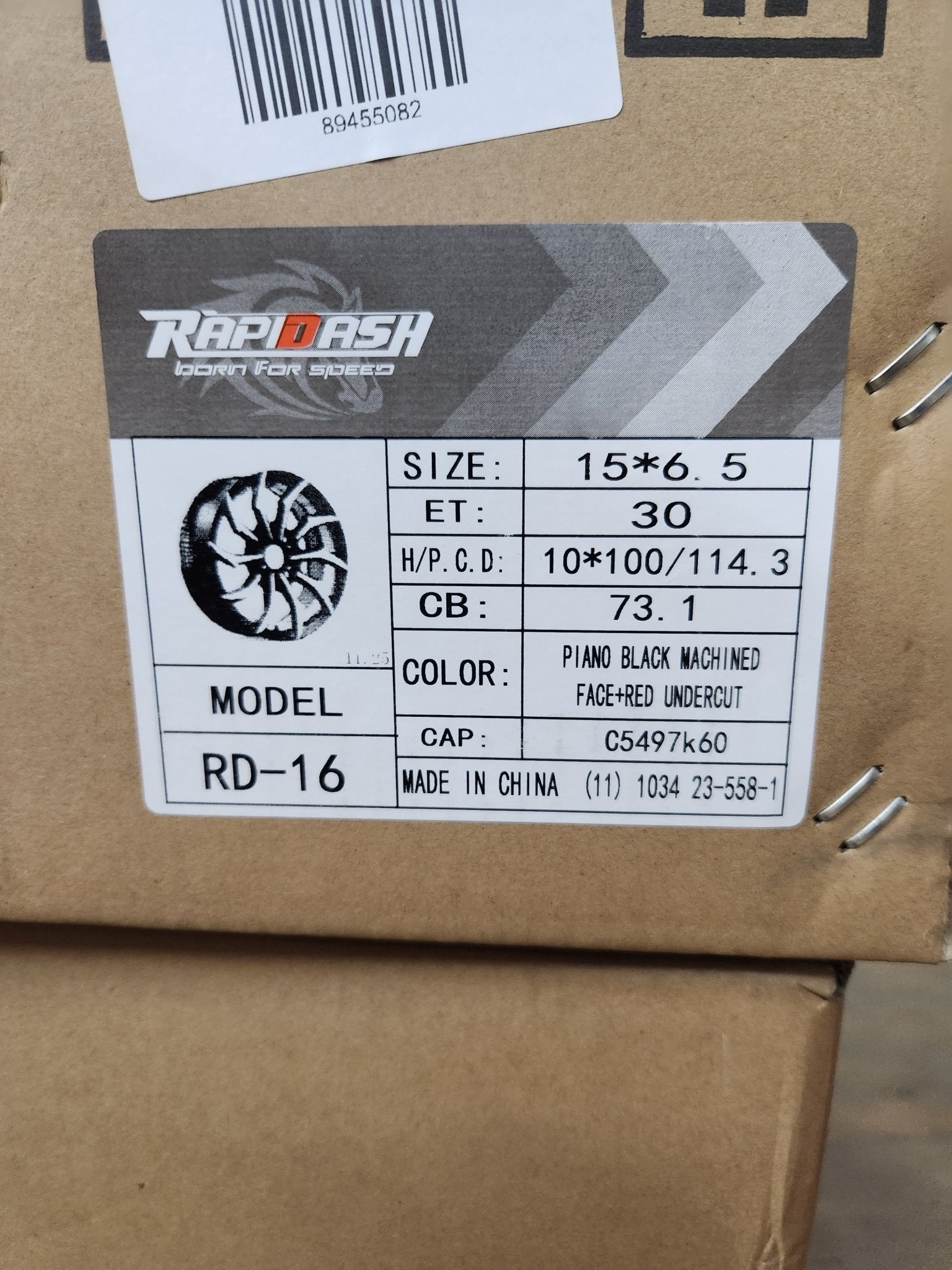 RAPIDASH RD16 15x6.5 5x100 / 5x114.3 GLOSS BLACK MACHINED FACE RED UNDER CUT - Gun Hill Tire House (WTW - WHOLESALE TIRES & WHEELS)