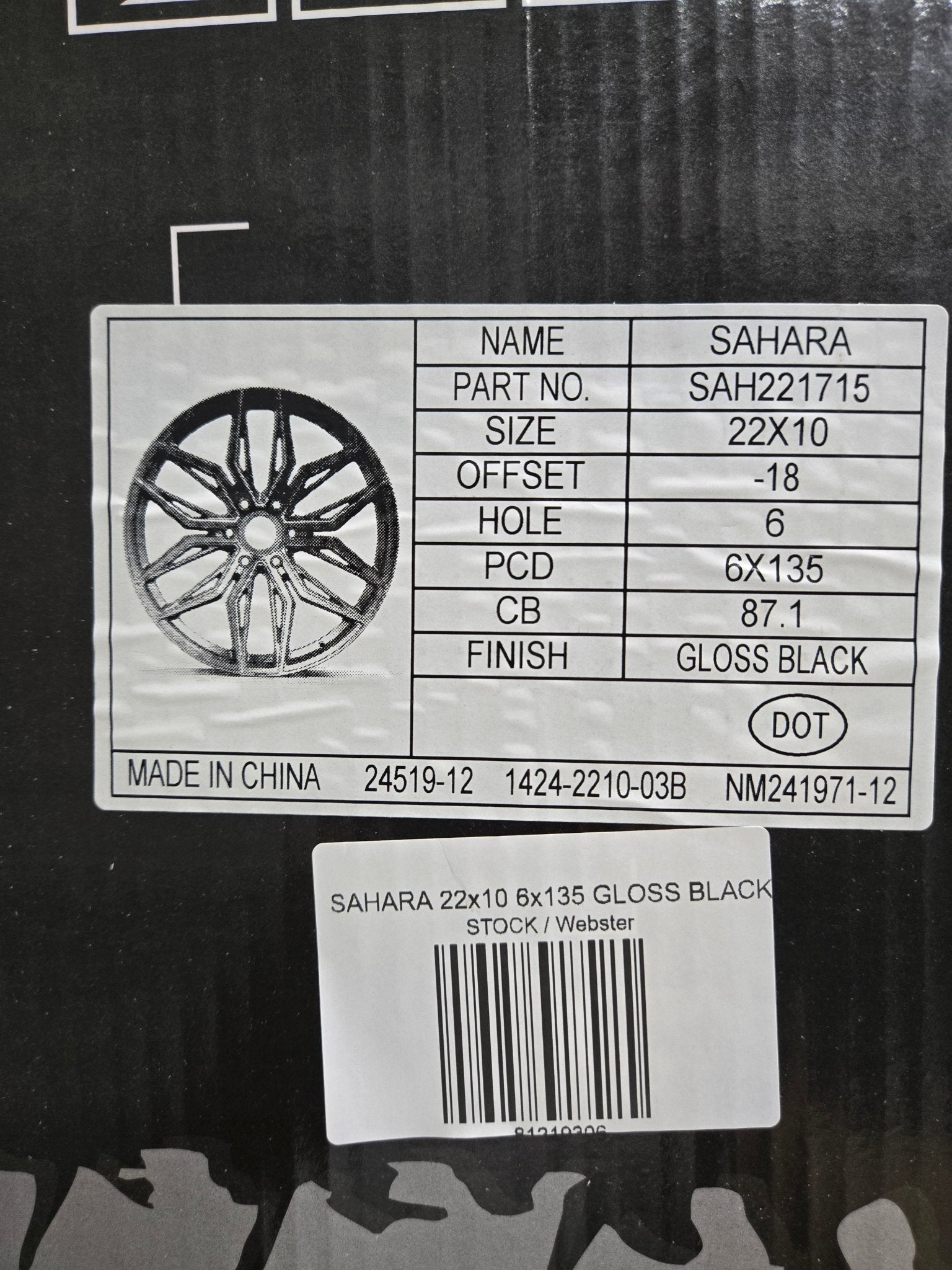 SAHARA 22x10 6x135 GLOSS BLACK - Gun Hill Tire House (WTW - WHOLESALE TIRES & WHEELS)