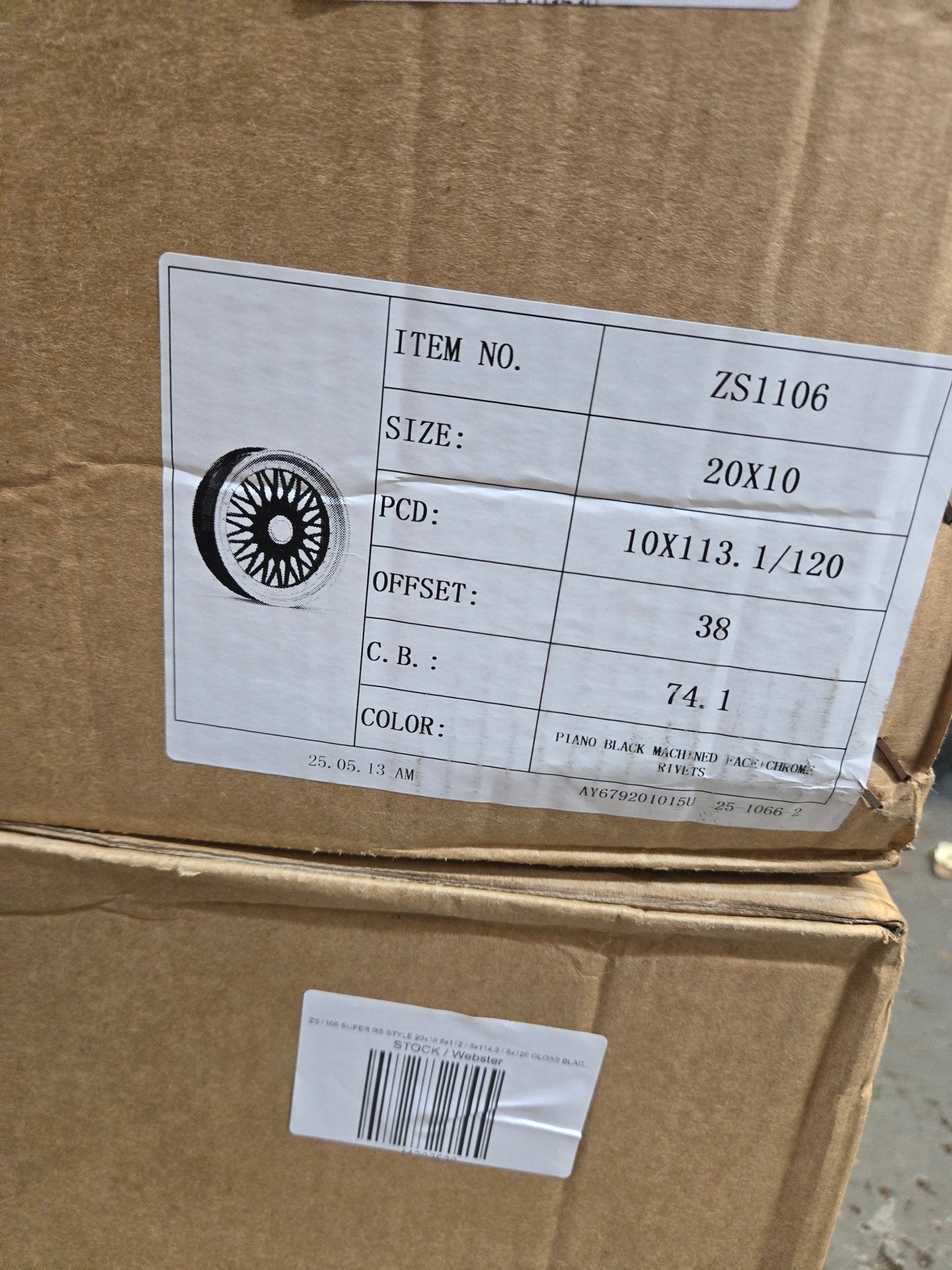 ZS1106 SUPER RS STYLE 20x10 5x114.3 / 5x120 GLOSS BLACK MACHINED LIPS RIVETS - Gun Hill Tire House (WTW - WHOLESALE TIRES & WHEELS)