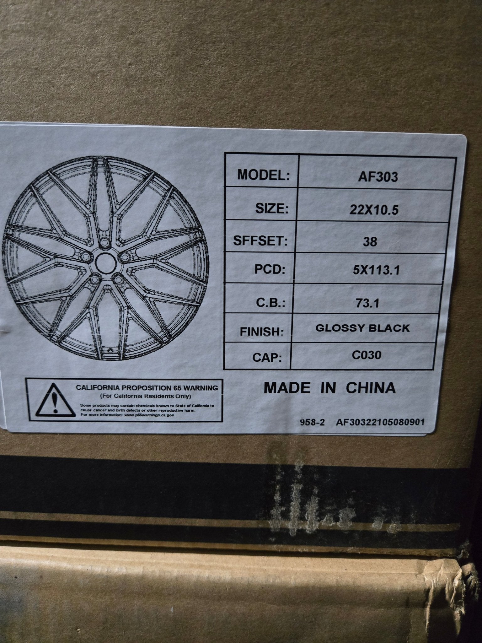 ALFINA AF303 22X10.5 5x112 / 5x114.3 GLOSS BLACK - Gun Hill Tire House (WTW - WHOLESALE TIRES & WHEELS)