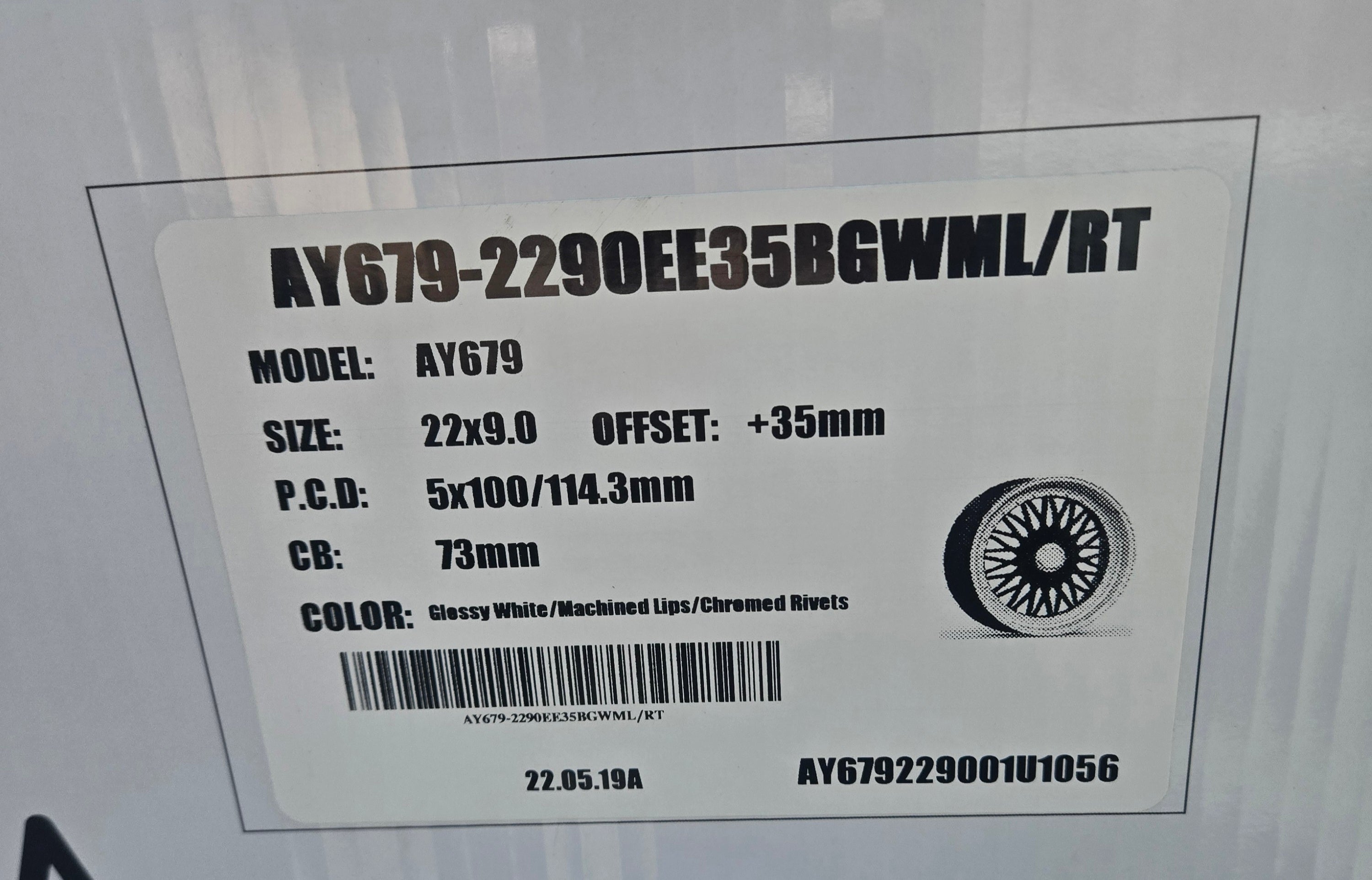 AY679 22X9.0 5X100 5X114.3 WML RT WHITE