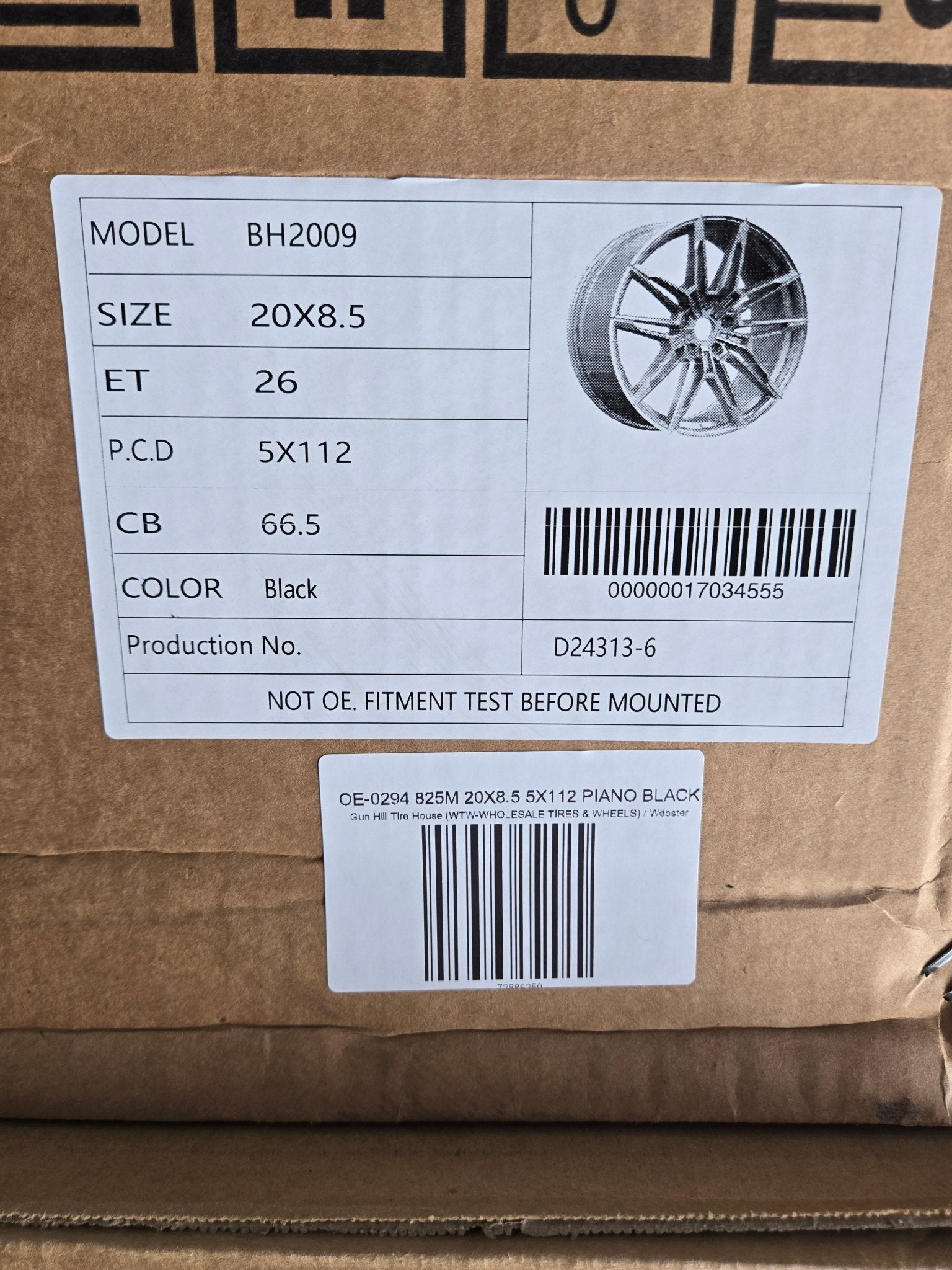 OE - 0294 825M 20X8.5 5X112 PIANO BLACK - Gun Hill Tire House (WTW - WHOLESALE TIRES & WHEELS)