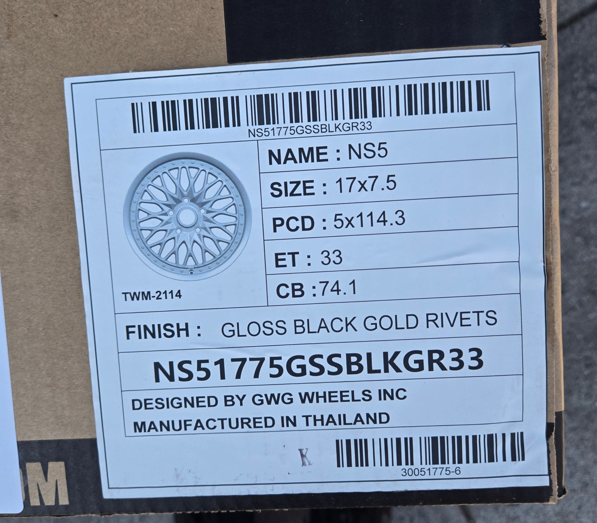 GWG NS5 17X7.5 5X114.3 GLOSS BLACK GOLD RIVWTS - Gun Hill Tire House (WTW - WHOLESALE TIRES & WHEELS)