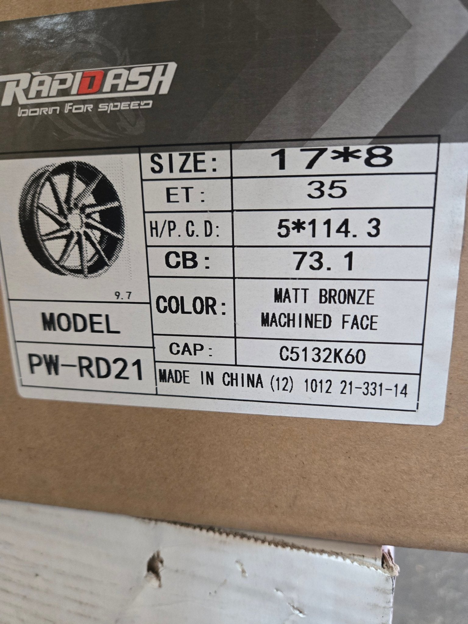 RAPIDASH - RD21 17X8.0 5X114.3 MATTE BONZE MACHINED FACE - Gun Hill Tire House (WTW - WHOLESALE TIRES & WHEELS)