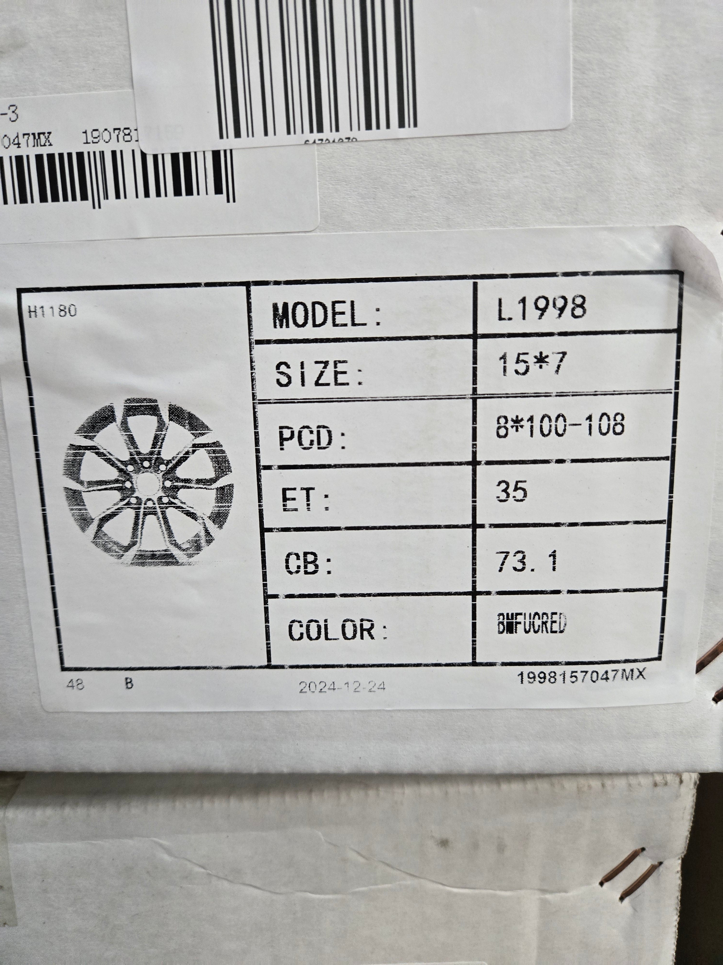 L1998 15X7.0 4X100 4X114.3 PIANO BLACK MACHINED RED UNDER CUT