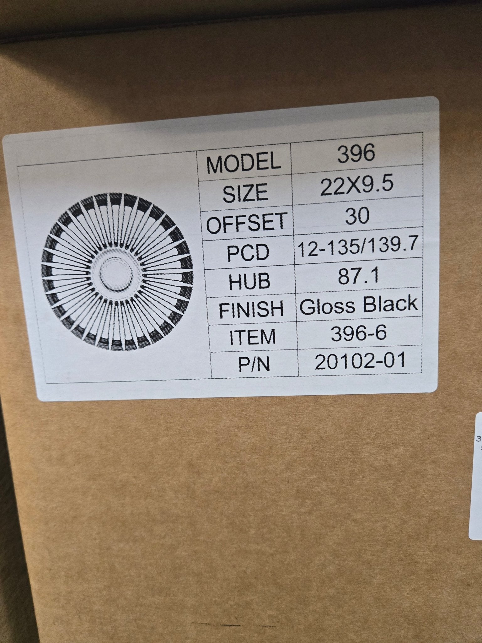 396F 22X9.5 6X135 6X139.7 GLOSS BLACK - Gun Hill Tire House (WTW - WHOLESALE TIRES & WHEELS)