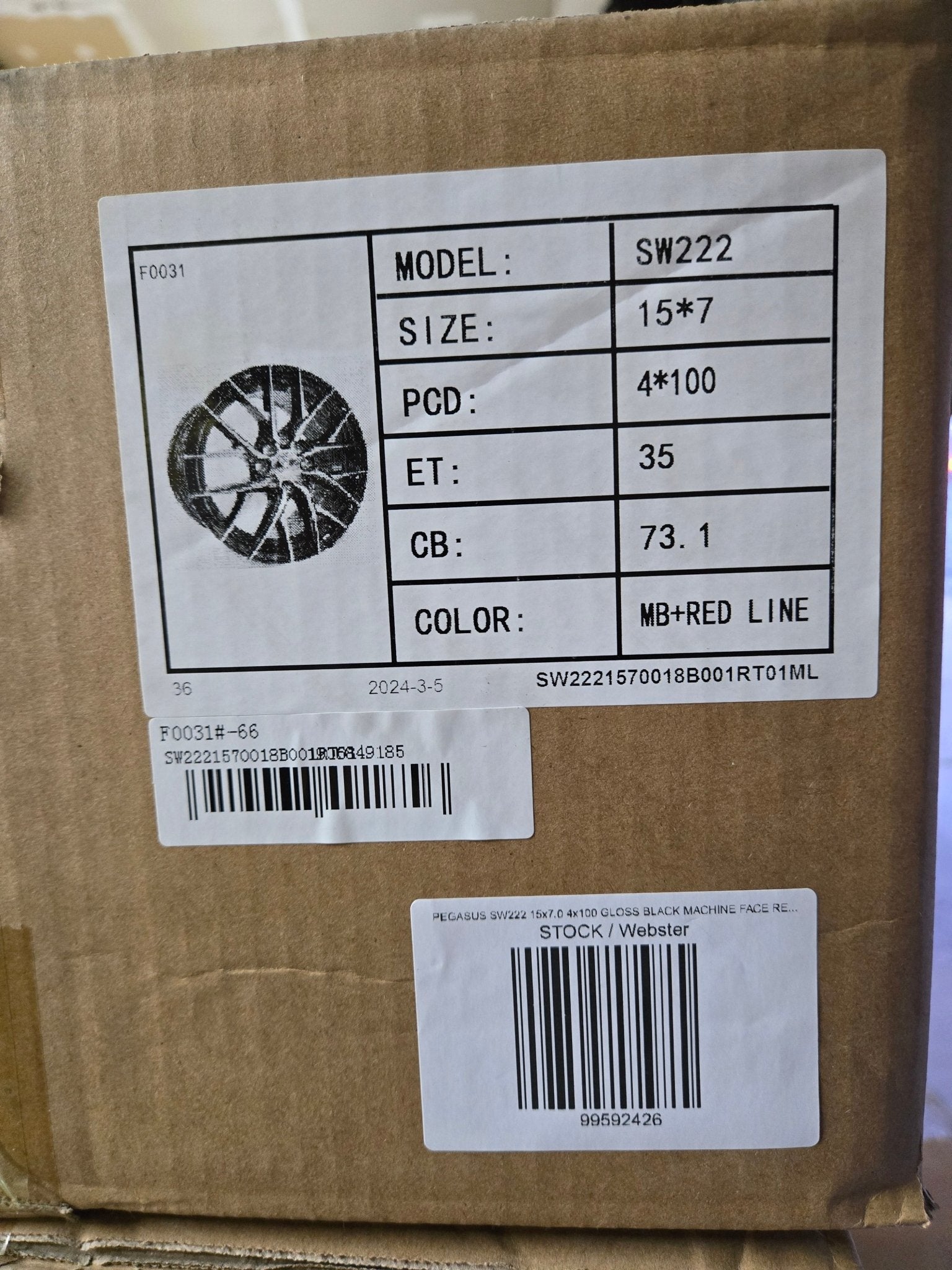 PEGASUS SW222 15x7.0 4x100 GLOSS BLACK MACHINE FACE RED UNDER CUT - Gun Hill Tire House (WTW - WHOLESALE TIRES & WHEELS)