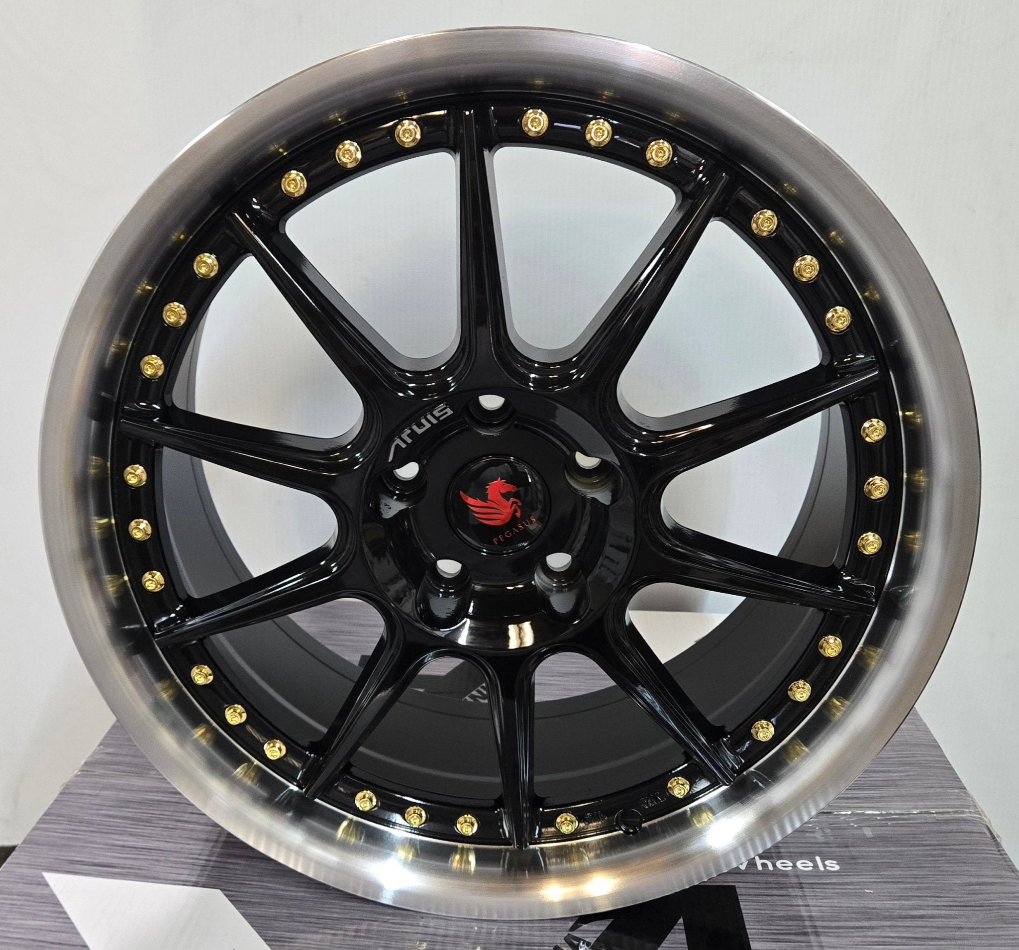 PEGASUS AD081 18X8 5X4.5 PBML+ GOLD RIVETS - Gun Hill Tire House (WTW - WHOLESALE TIRES & WHEELS)