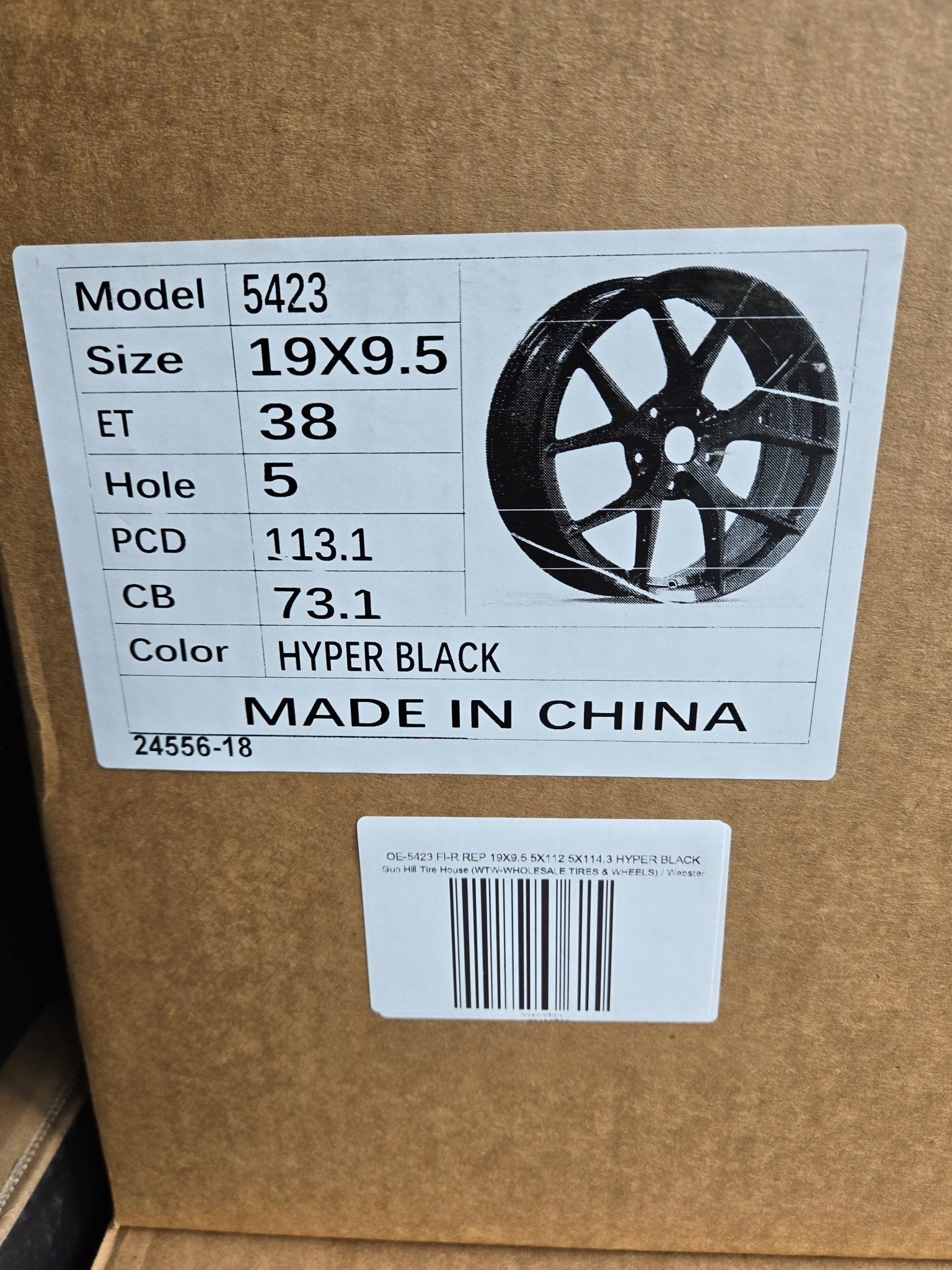 OE - 5423 FI - R REP 19X9.5 5X112 5X114.3 HYPER BLACK - Gun Hill Tire House (WTW - WHOLESALE TIRES & WHEELS)