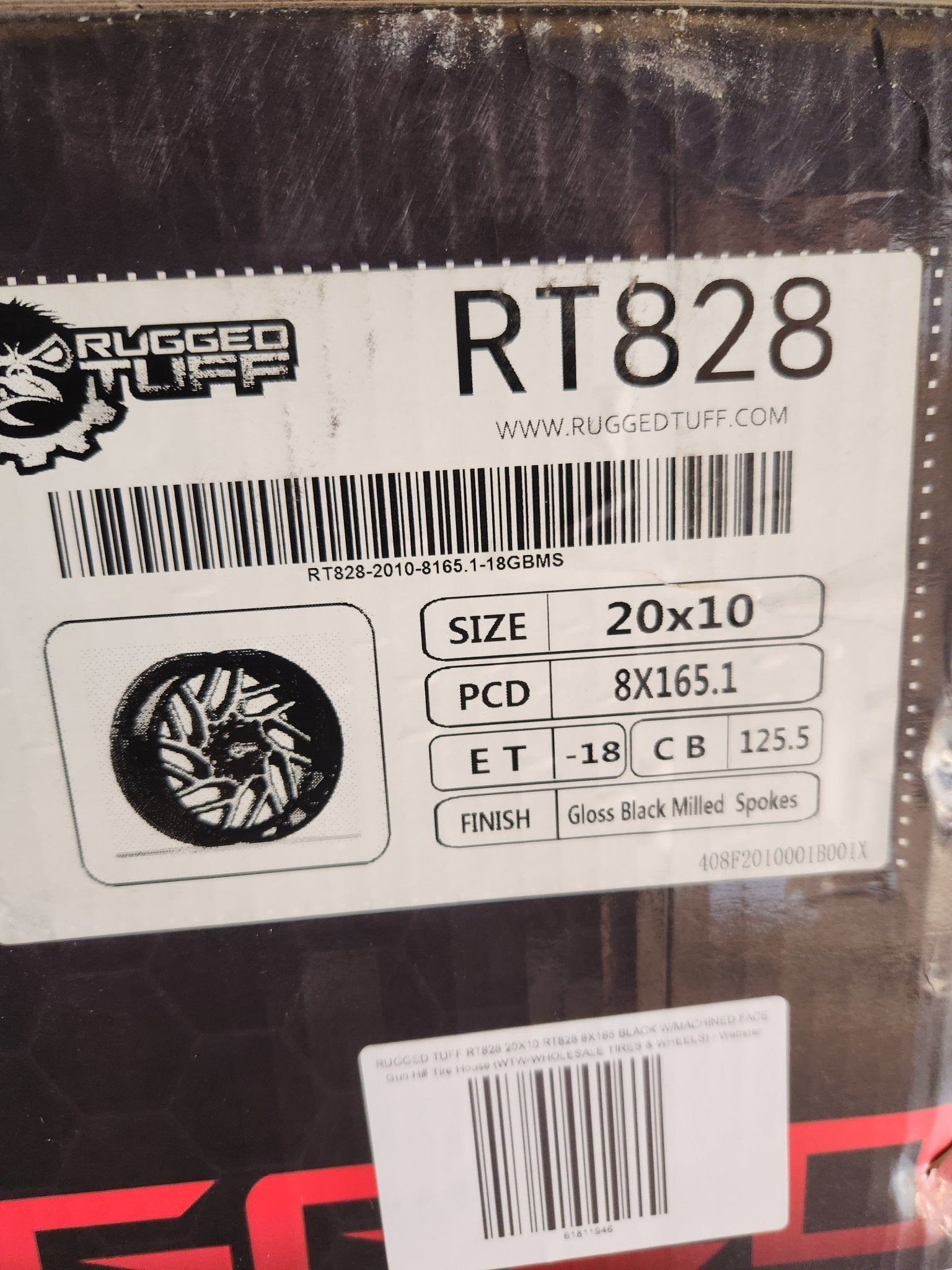 RUGGED TUFF RT828 20X10 8X165 PIANO BLACK W/MACHINED MILLING - Gun Hill Tire House (WTW - WHOLESALE TIRES & WHEELS)