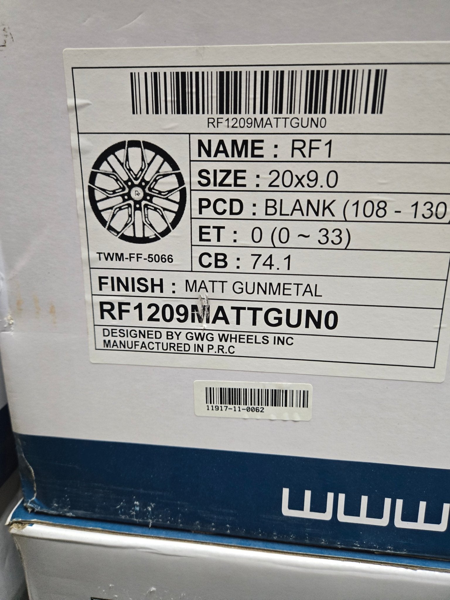 GWG RF1 20X9.0 BLANK MATT GUN METAL - Gun Hill Tire House (WTW - WHOLESALE TIRES & WHEELS)