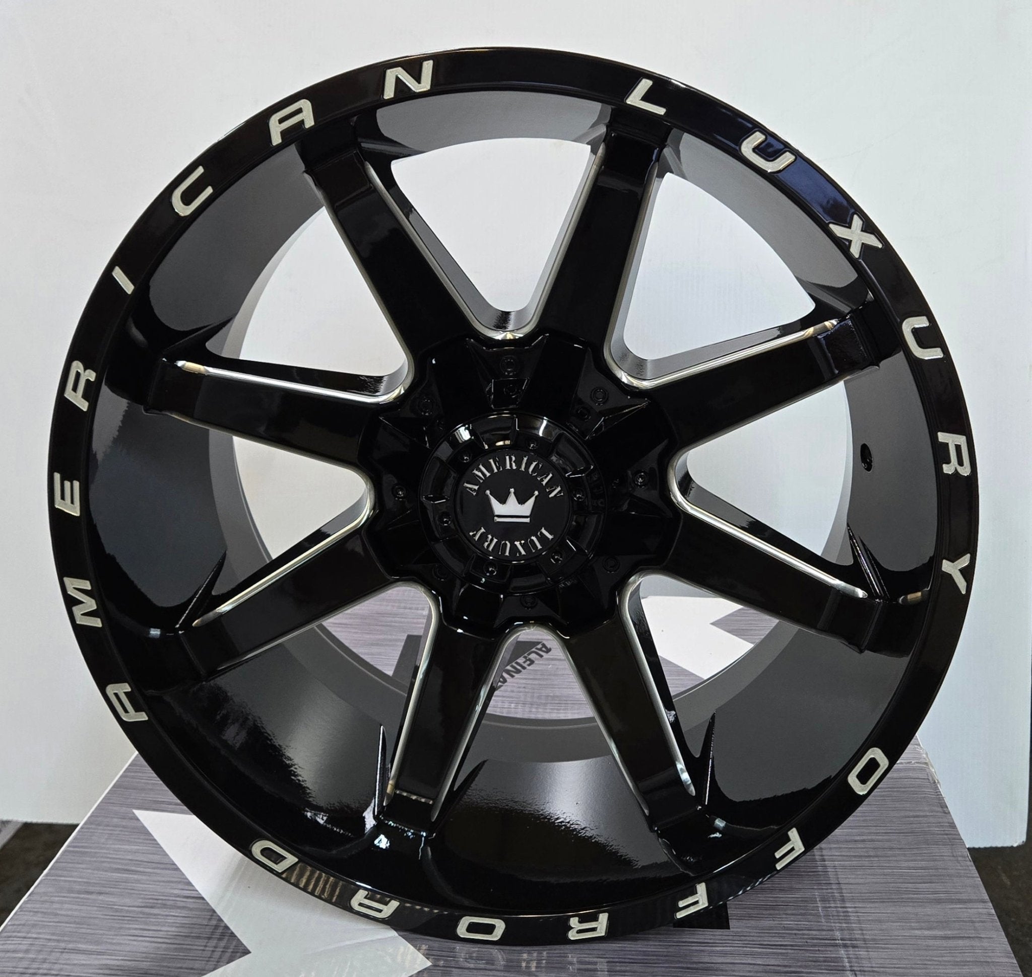 AMERICAN LUXURY EXTREME AL - 786 20x10 8x165 / 8x170 GLOSS BLACK MACHINED MILLED - Gun Hill Tire House (WTW - WHOLESALE TIRES & WHEELS)