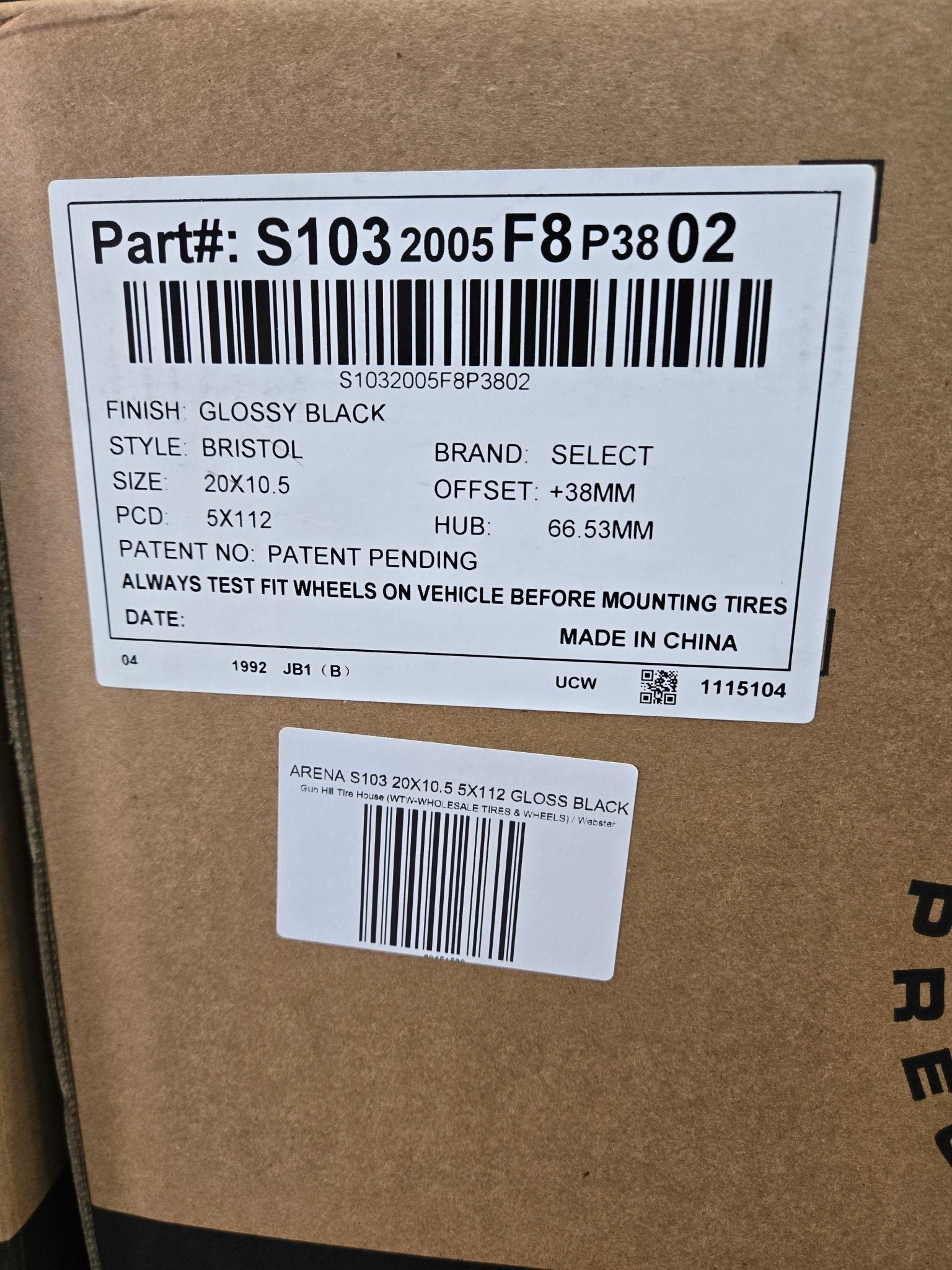 ARENA S103 BRISTOL 20X10.5 5X112 GLOSS BLACK - Gun Hill Tire House (WTW - WHOLESALE TIRES & WHEELS)