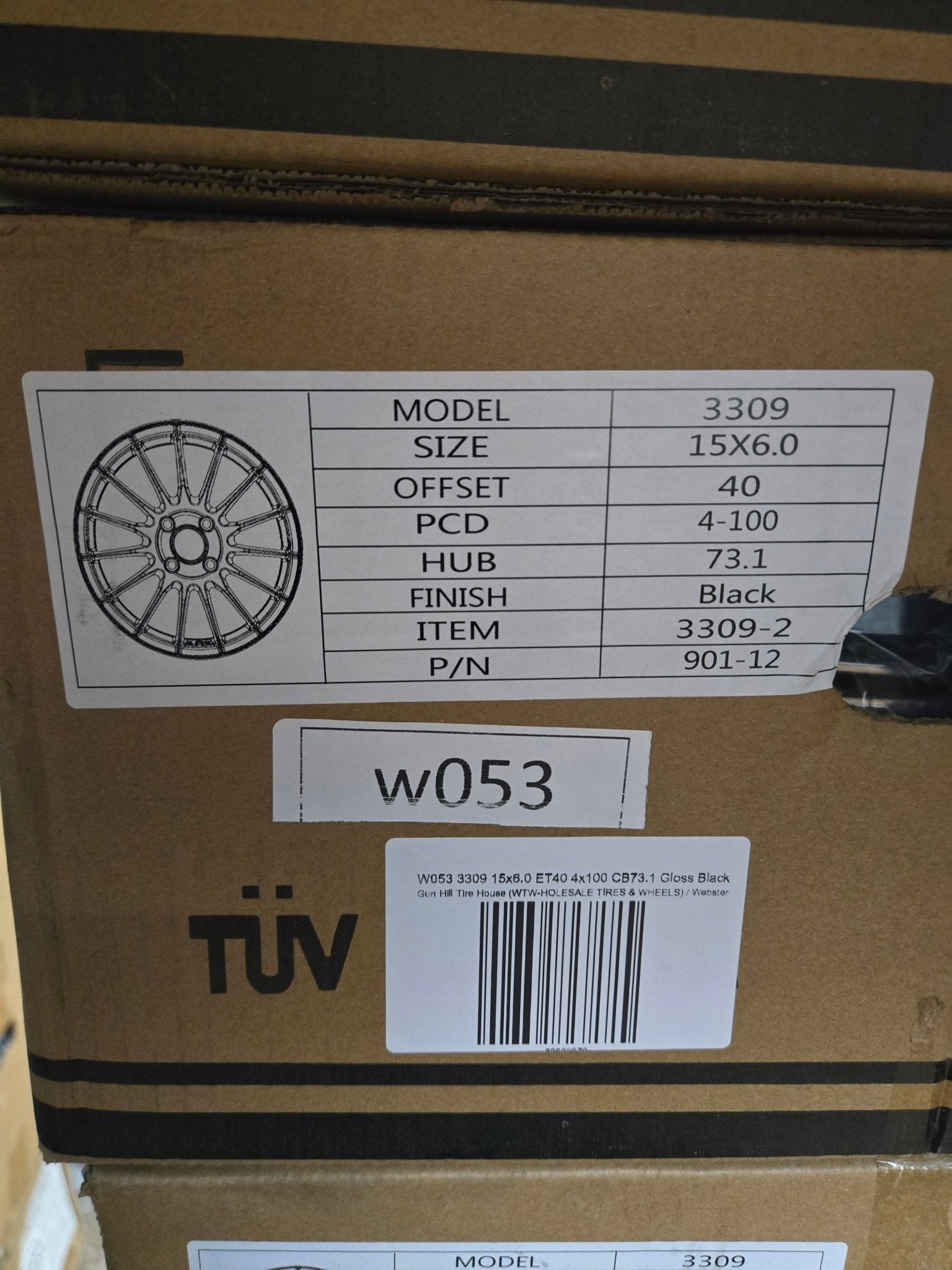 W053 3309 15x6.0 ET40 4x100 CB73.1 Gloss Black - Gun Hill Tire House (WTW - WHOLESALE TIRES & WHEELS)