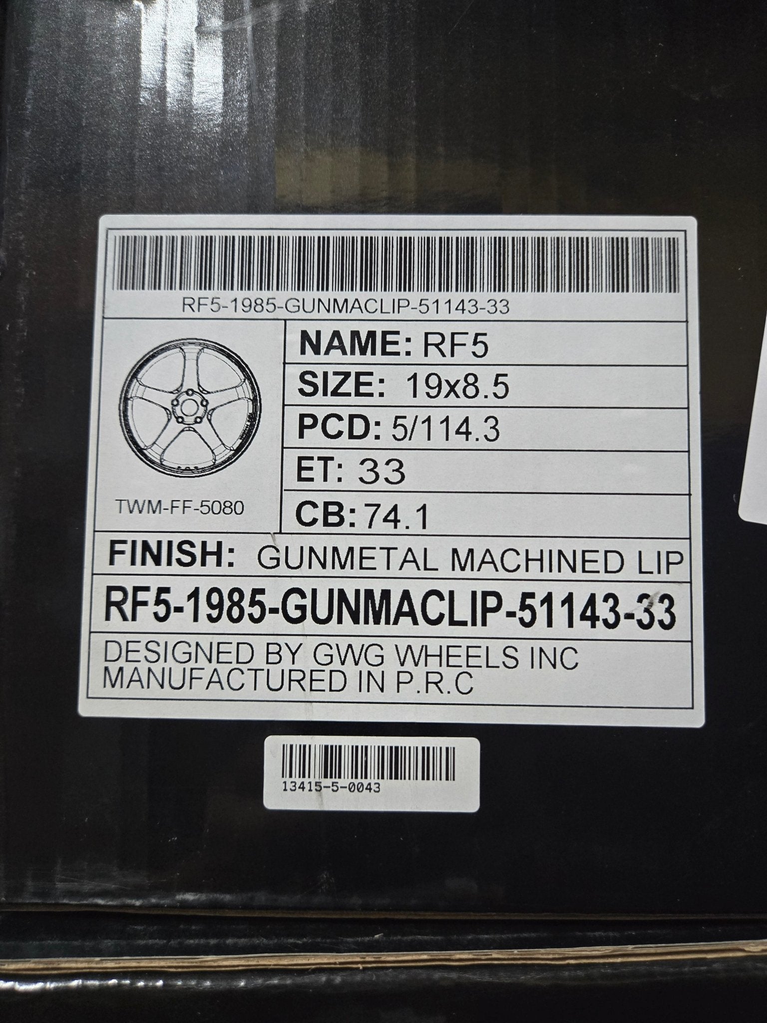 GWG RF5 19x8.5 5x114.3 GUNMETAL MACHINED LIP - Gun Hill Tire House (WTW - WHOLESALE TIRES & WHEELS)