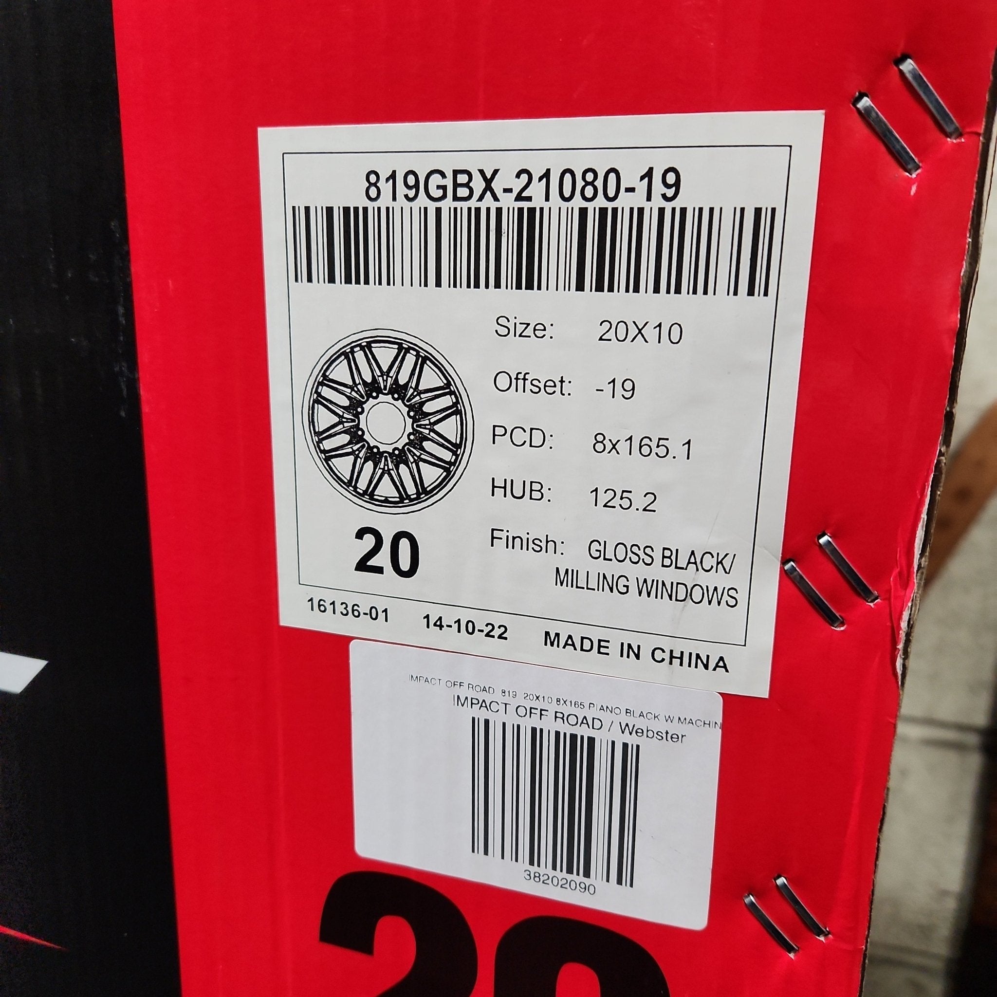 IMPACT OFF ROAD 819 20X10 8X165 PIANO BLACK W MACHINED MILLING WINDOWS - Gun Hill Tire House (WTW - WHOLESALE TIRES & WHEELS)