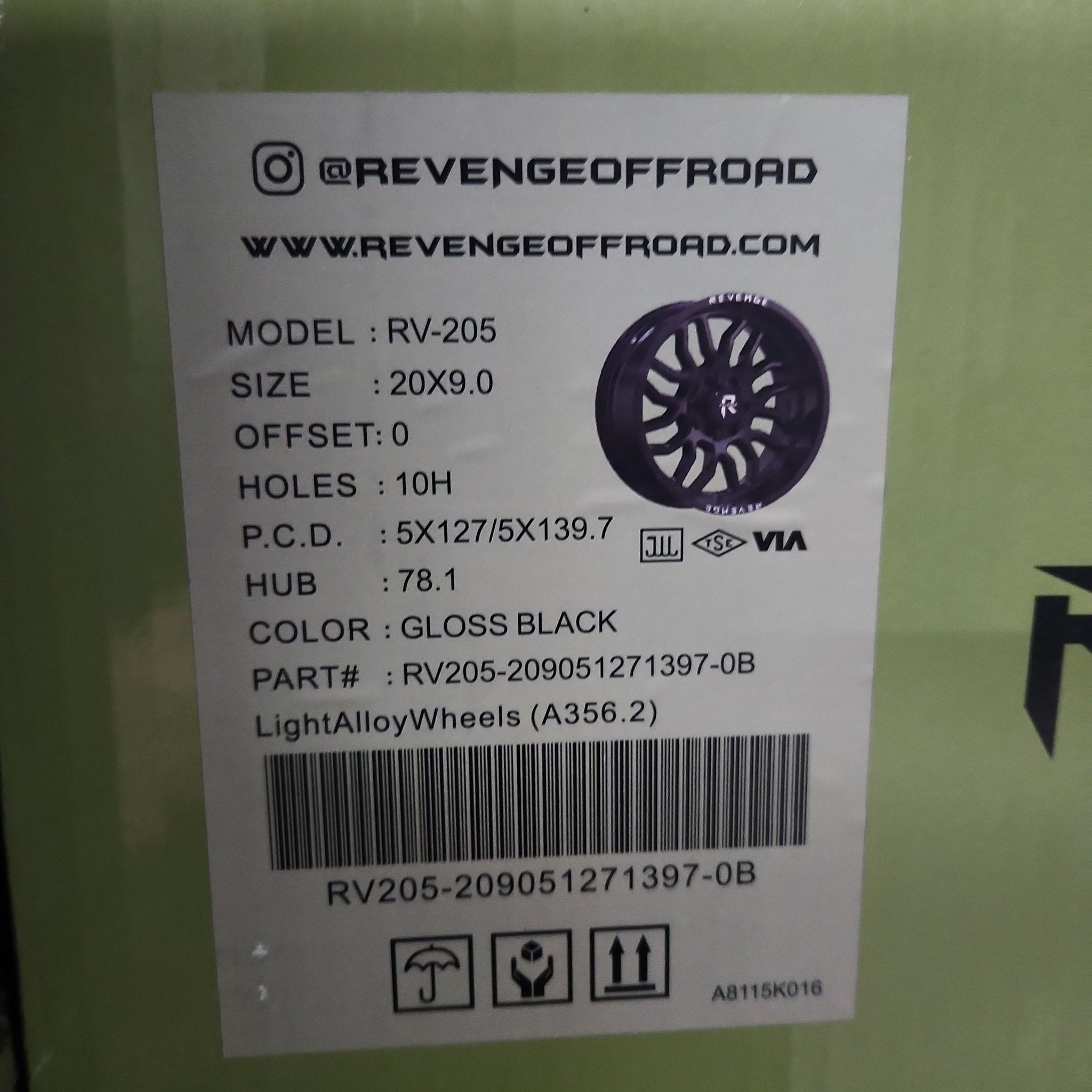 REVENGE RV - 205 20X9 5X127 - 5X139.7 GLOSS BLACK - Gun Hill Tire House (WTW - WHOLESALE TIRES & WHEELS)