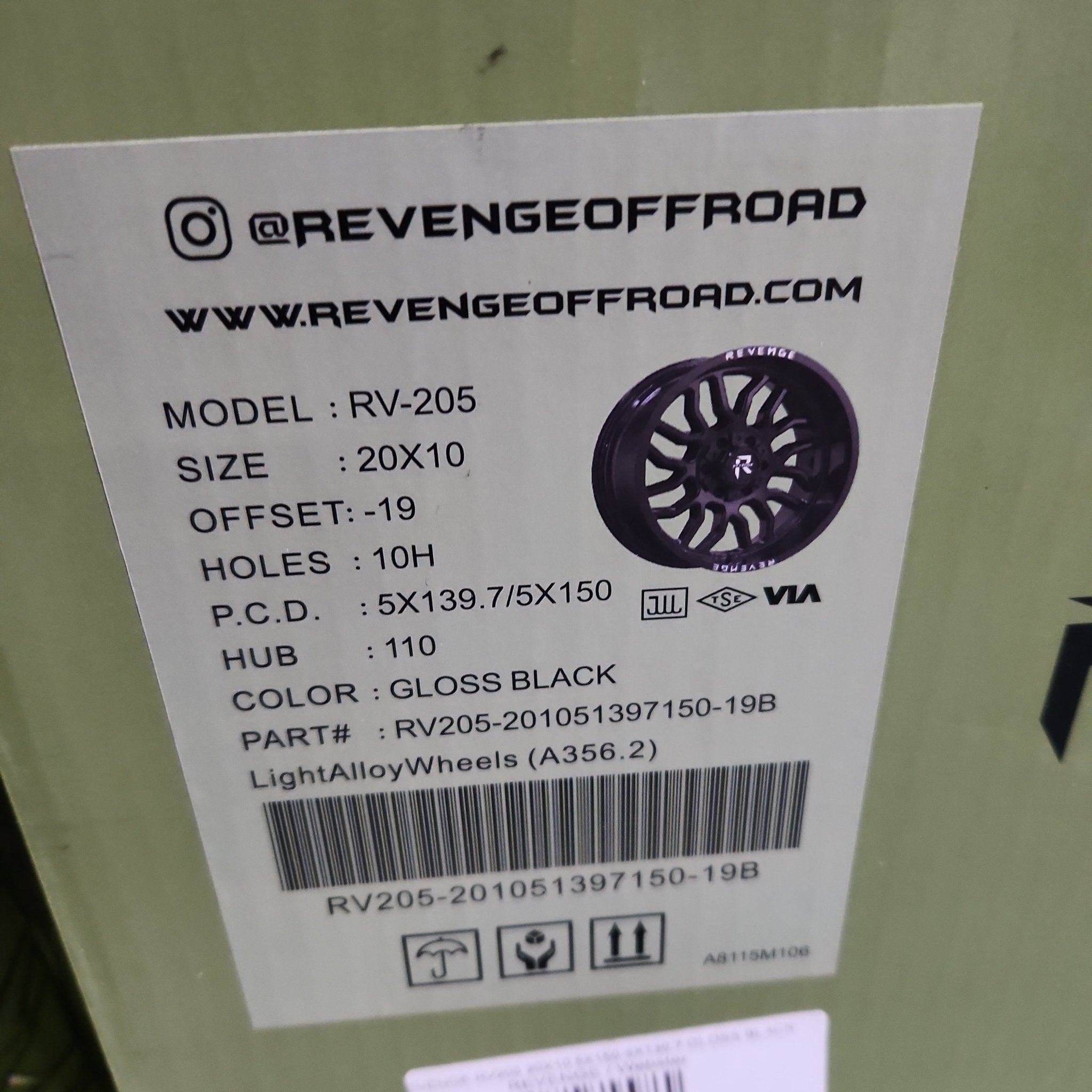 REVENGE RV - 205 20X10 5X150 - 5X139.7 GLOSS BLACK - Gun Hill Tire House (WTW - WHOLESALE TIRES & WHEELS)