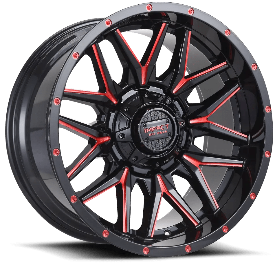 IMPACT OFF ROAD 819 20X10 6X5.5 - 6X135 PIANO BLACK W RED MILLING WINDOWS9 - Gun Hill Tire House (WTW - WHOLESALE TIRES & WHEELS)