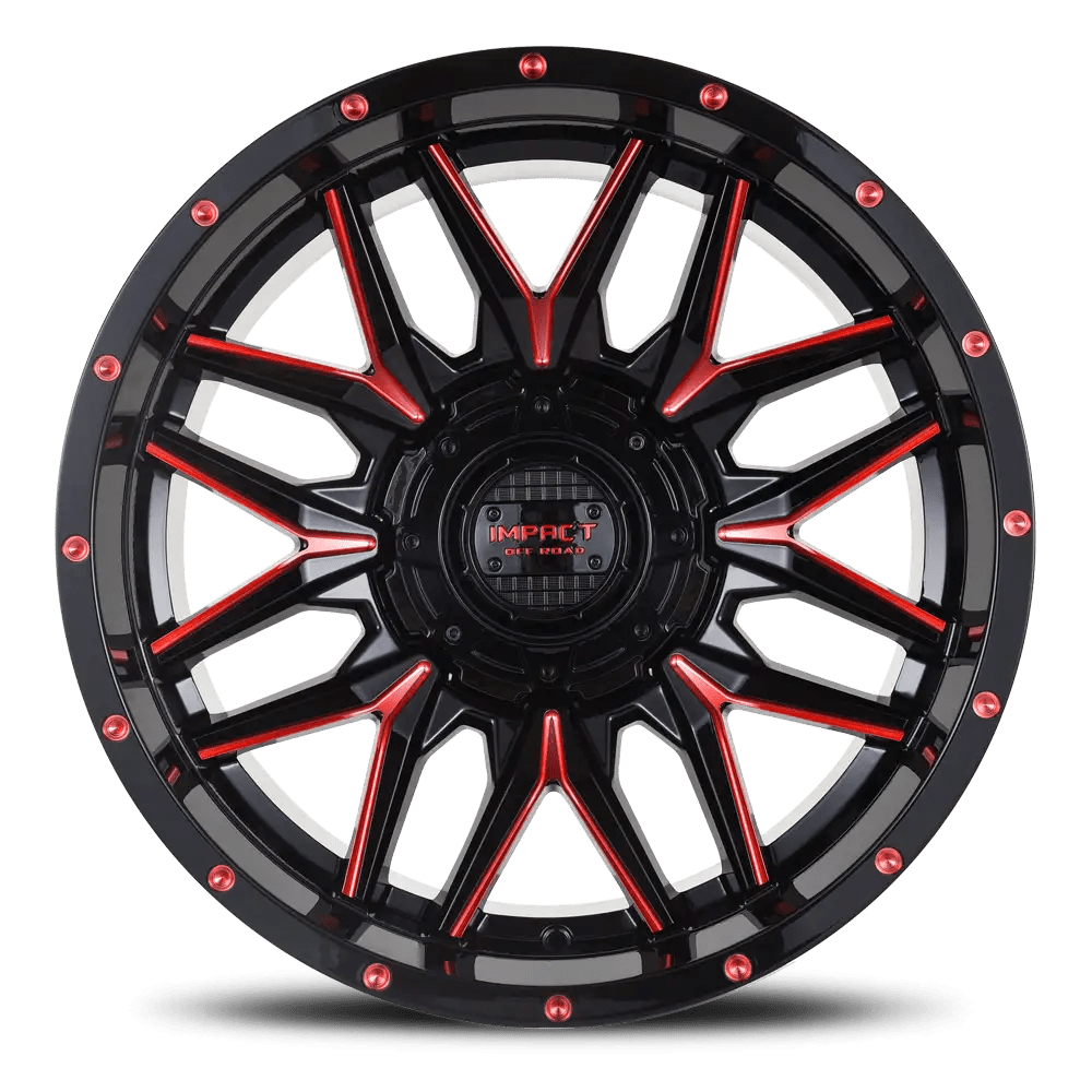 IMPACT OFF ROAD 819 20X10 6X5.5 - 6X135 PIANO BLACK W RED MILLING WINDOWS9 - Gun Hill Tire House (WTW - WHOLESALE TIRES & WHEELS)