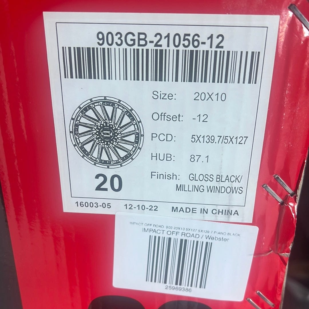 IMPACT OFF ROAD 903 20x10 5x127 / 5x139.7 PIANO BLACK W/MACHINED MILLING WINDOW - Gun Hill Tire House (WTW - WHOLESALE TIRES & WHEELS)
