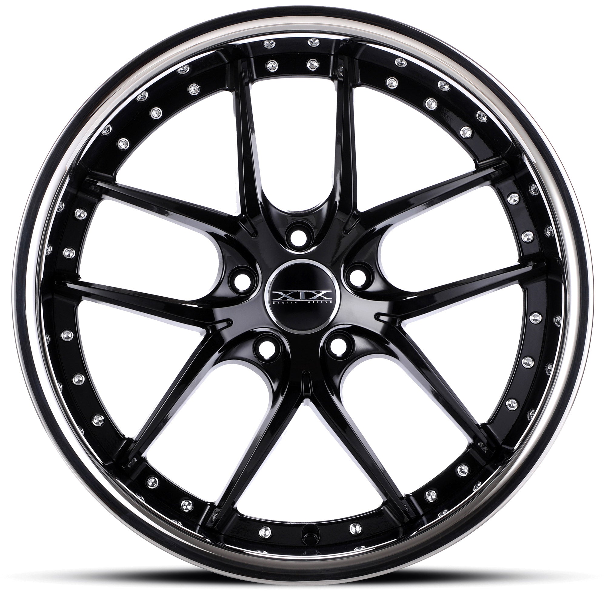XIX X61 20X8.5 5X4.5 GLOSS BLACK WITH STAINLESS STEEL LIP - Gun Hill Tire House (WTW - WHOLESALE TIRES & WHEELS)