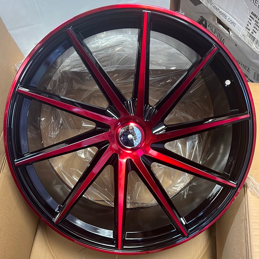 ALFINA AF301 22X9 BLANK GLOSS BLACK MACHINE RED TINT - Gun Hill Tire House (WTW - WHOLESALE TIRES & WHEELS)