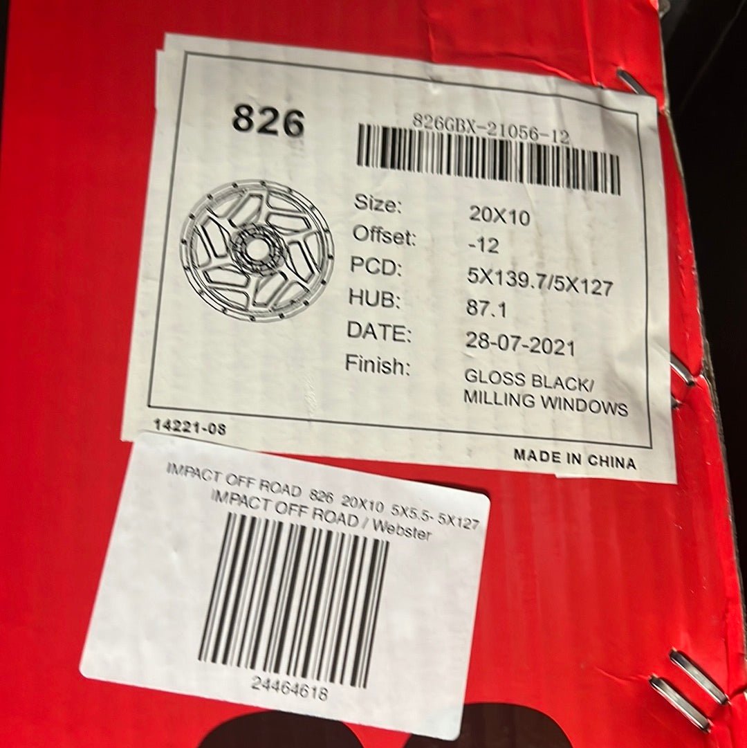 IMPACT OFF ROAD 826 20X10 5X5.5 - 5X127 GLOSS BLACK MILLE WINDOWS - Gun Hill Tire House (WTW - WHOLESALE TIRES & WHEELS)