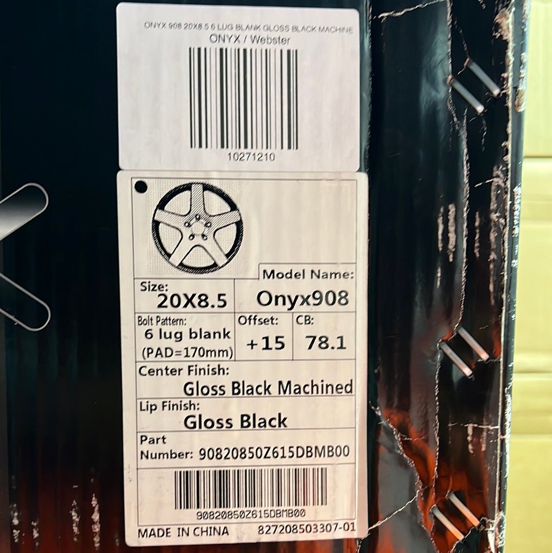 ONYX 908 20X8.5 6 LUG BLANK GLOSS BLACK MACHINE - Gun Hill Tire House (WTW - WHOLESALE TIRES & WHEELS)