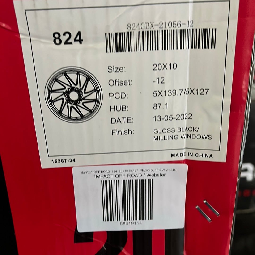 IMPACT OFF ROAD 824 20X10 5X127 PIANO BLACK W WILLING WINDOWS - Gun Hill Tire House (WTW - WHOLESALE TIRES & WHEELS)